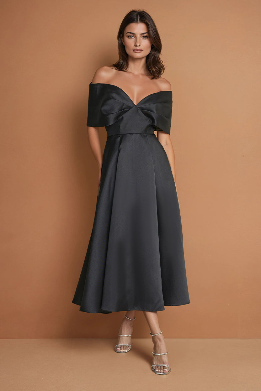 Vestido de Cóctel Midi Formal Hombros Descubiertos Negro