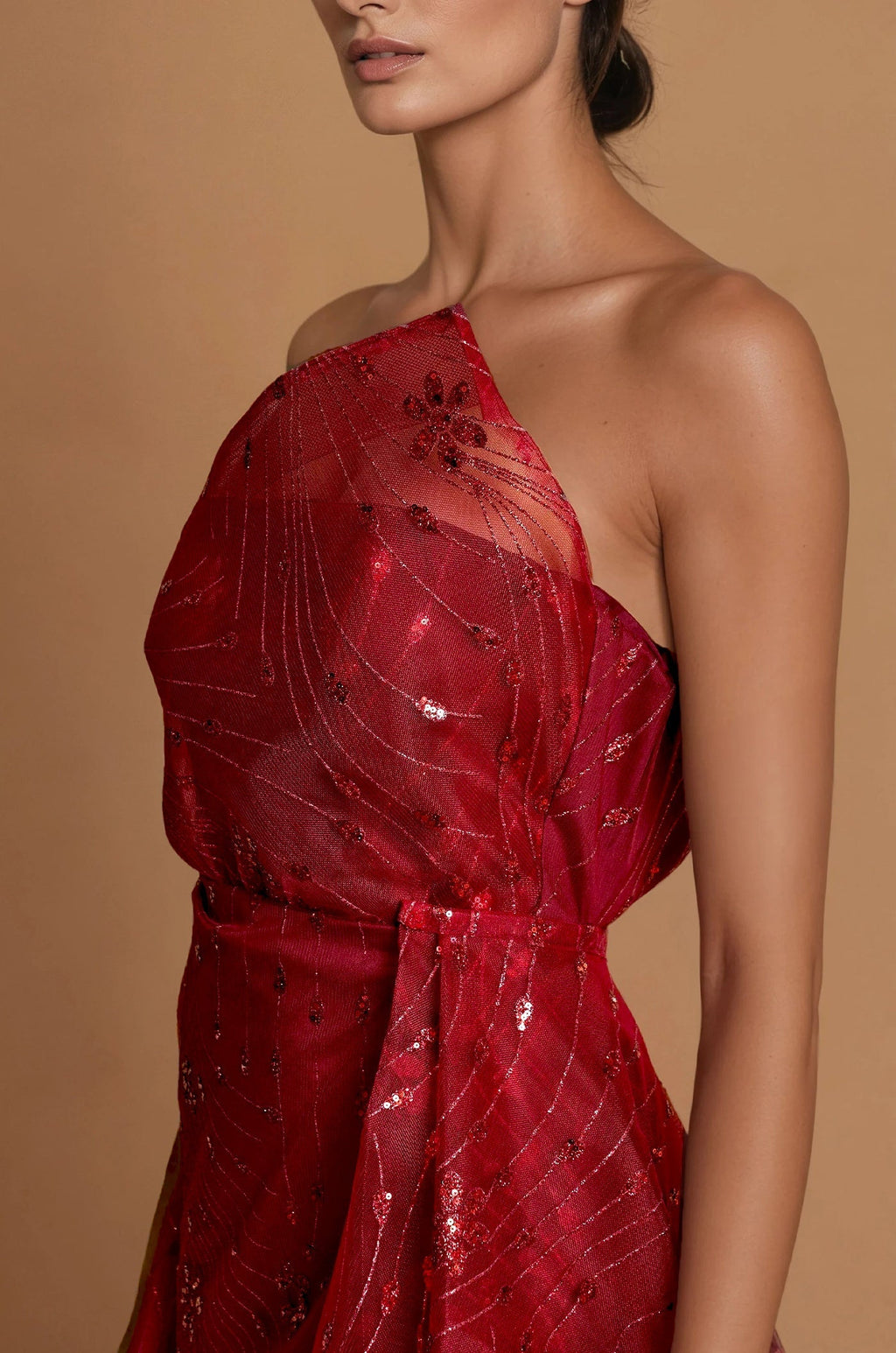 Vestido de Gala Formal Largo Asimétrico Sin Tirantes Borgoña