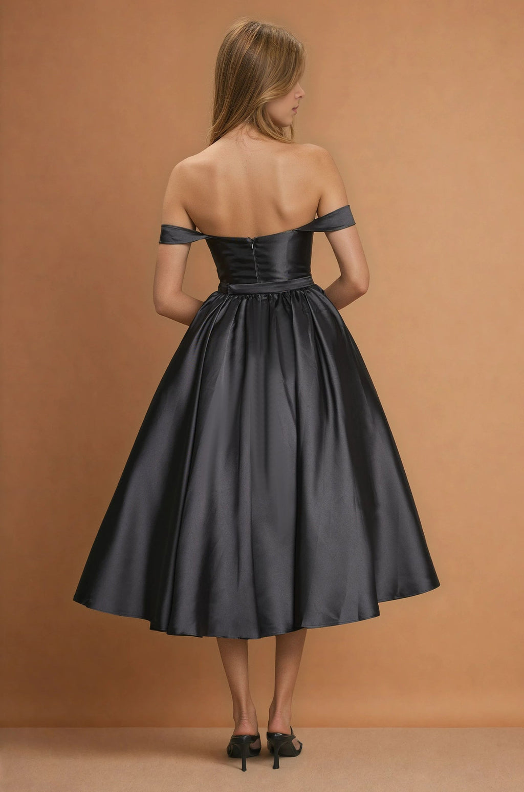 Vestido de Cóctel Midi de Etiqueta Formal Negro