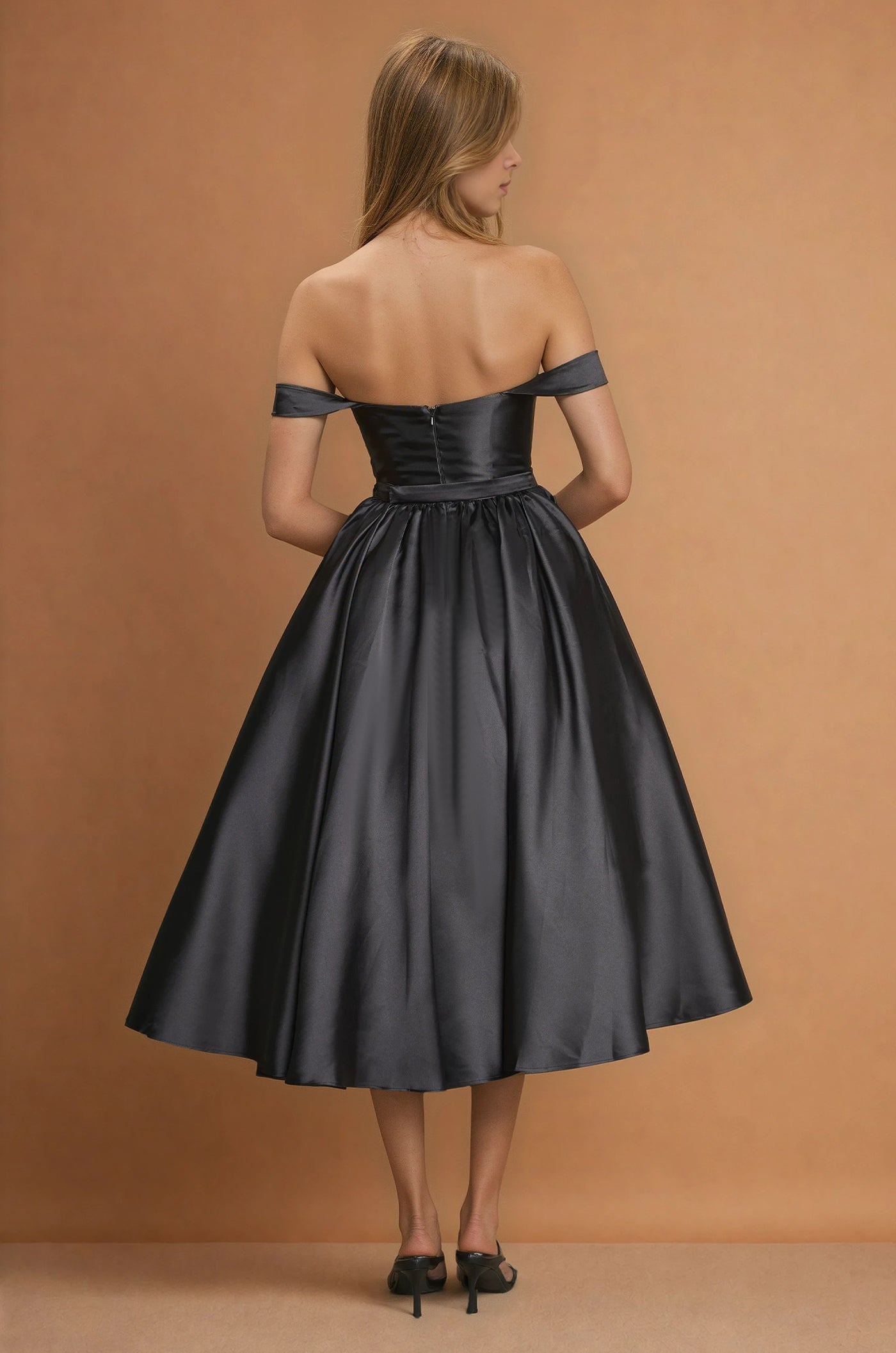 Vestido de Cóctel Midi de Etiqueta Formal Negro