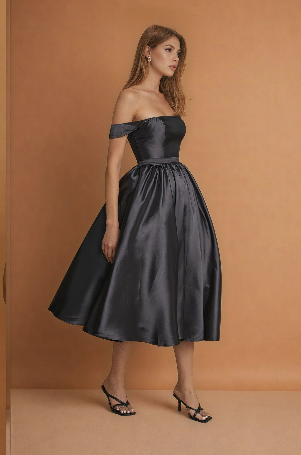 Vestido de Cóctel Midi Formal de Etiqueta Negra Negro
