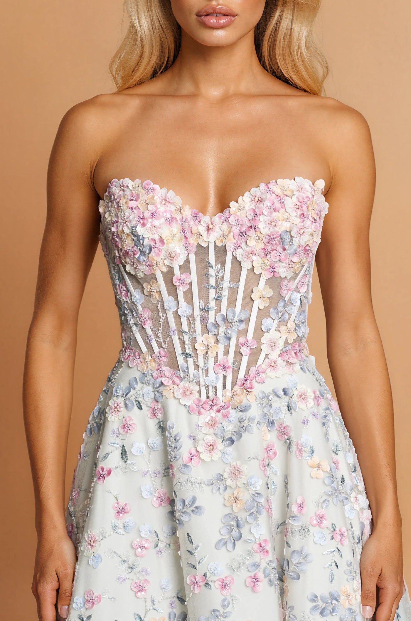 Vestido de Graduación de Gala con Corsé y Flores 3D Multicolor