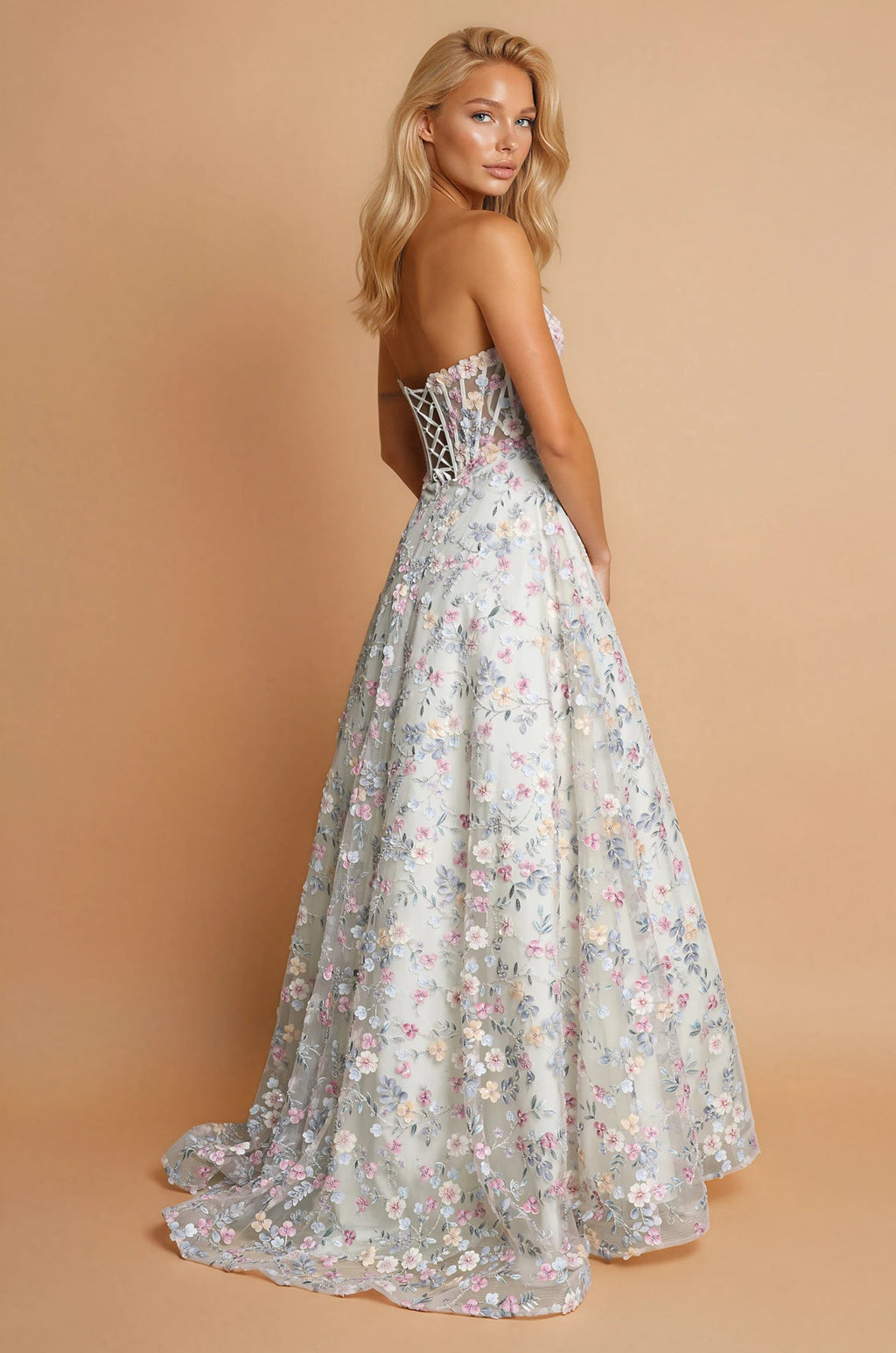 Vestido de Graduación de Gala con Corsé y Flores 3D Multicolor