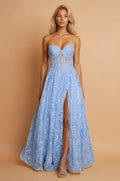 Vestido de Gala de Graduación Largo con Corsé y Abalorios Azul