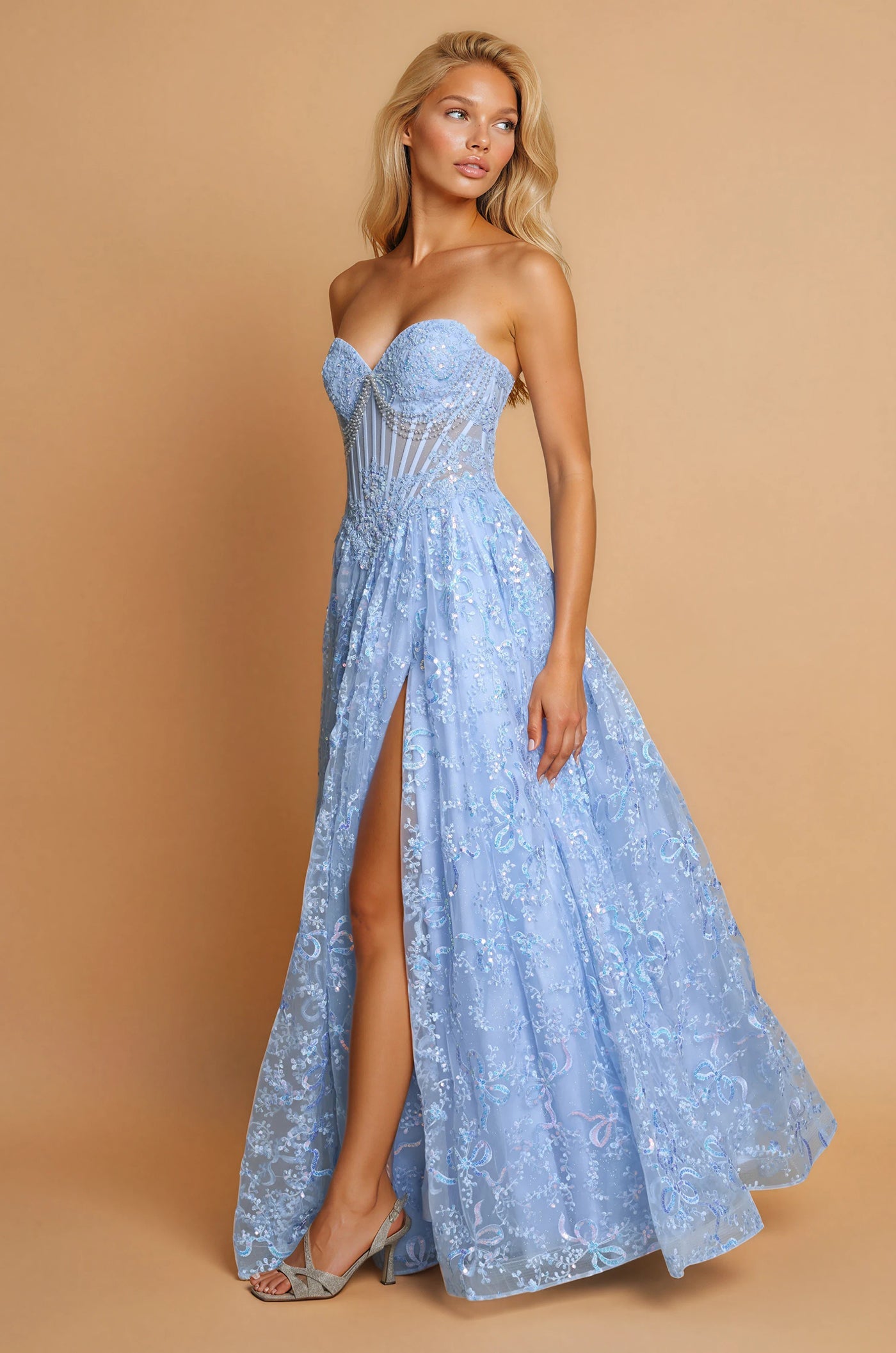 Vestido de Gala de Graduación Largo con Corsé y Abalorios Azul