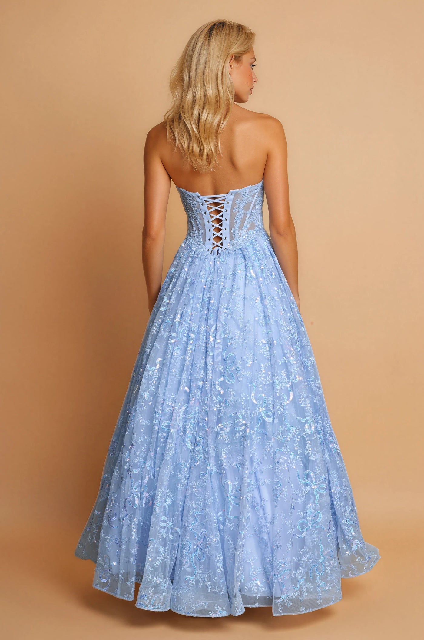 Vestido de Gala de Graduación Largo con Corsé y Abalorios Azul