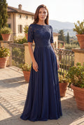 Kos Couture Vestido de Madre de la Novia de Encaje con Manga Corta