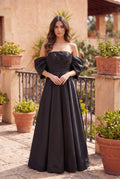 Kos Couture Vestido Largo Formal con Mangas a los Hombros