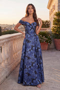 Kos Couture Vestido de Noche Formal de Jacquard Floral con Hombros Descubiertos