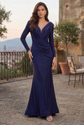 Kos Couture Vestido de Noche Ajustado Formal de Manga Larga