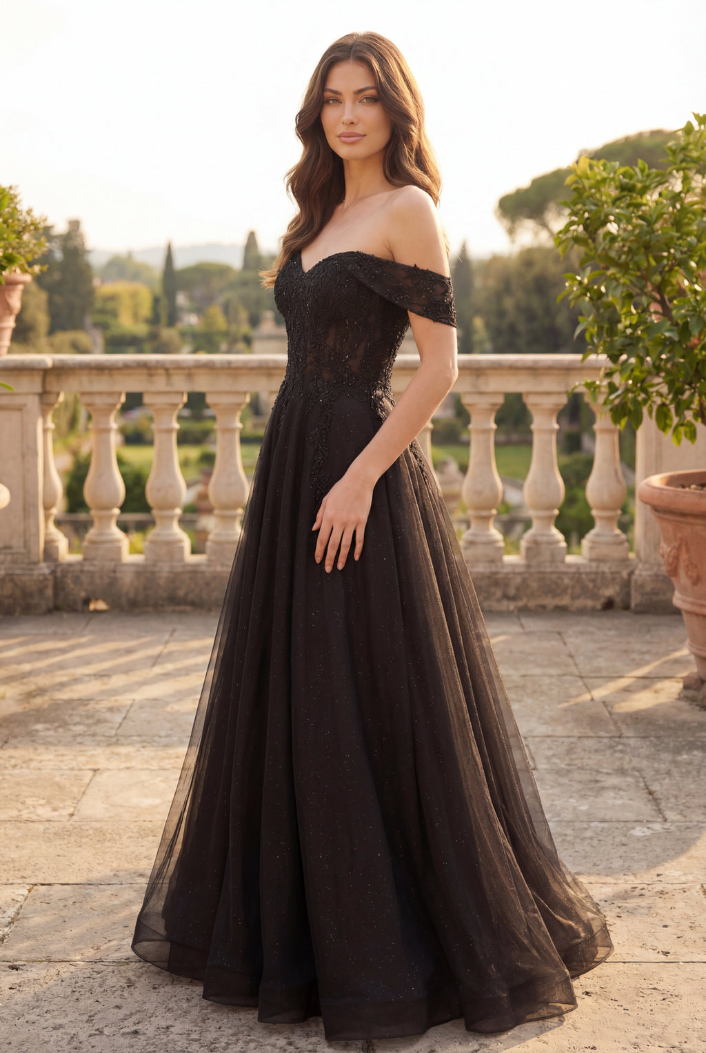 Kos Couture Vestido Formal Largo de Corsé con Hombros Descubiertos