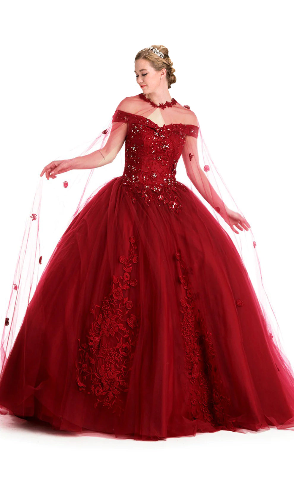 Vestidos de Quinceañera Vestido de Gala Largo Hombros Descubiertos Borgoña