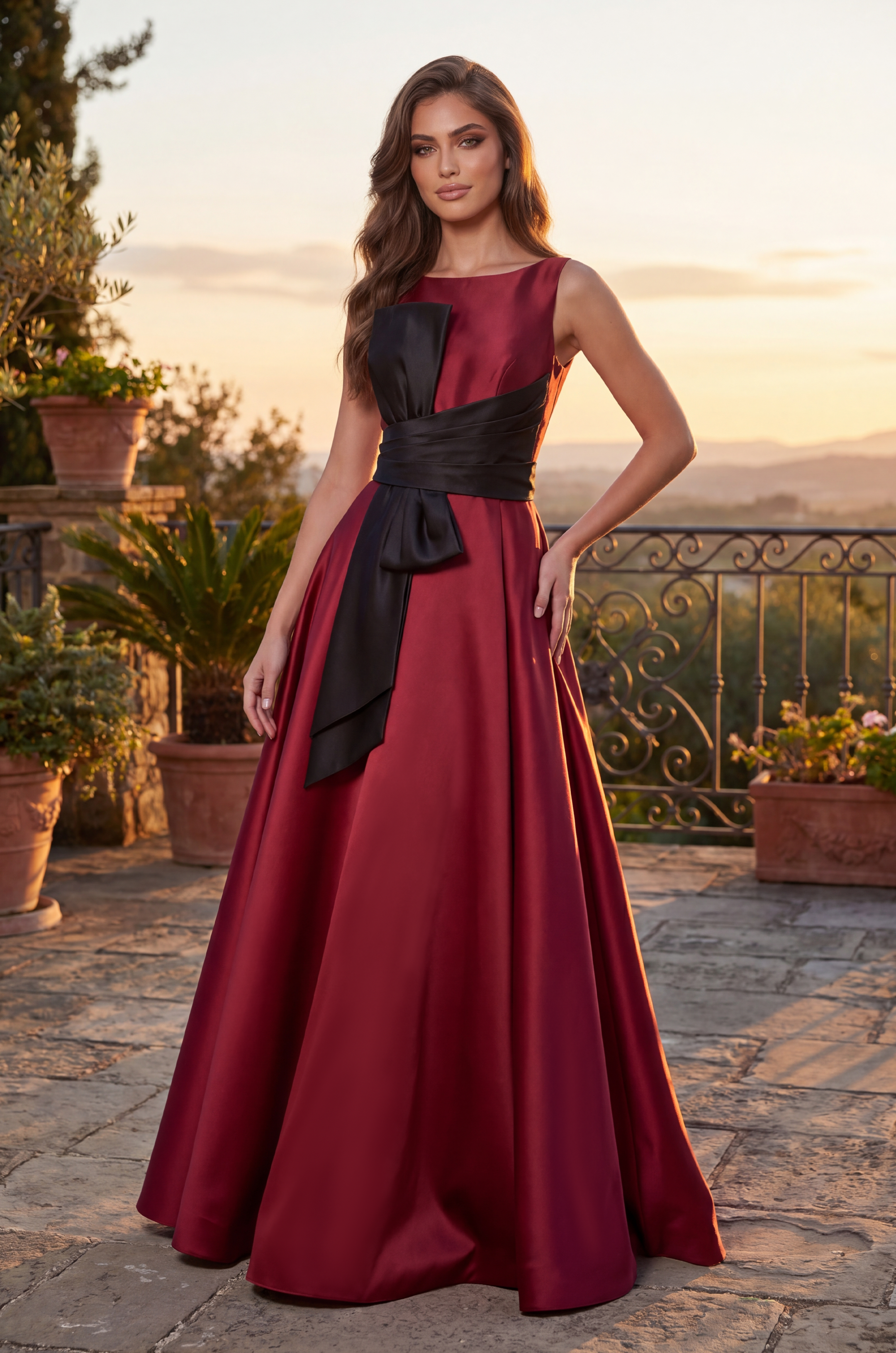 Kos Couture Vestido Largo de Gala Formal con Lazo Llamativo
