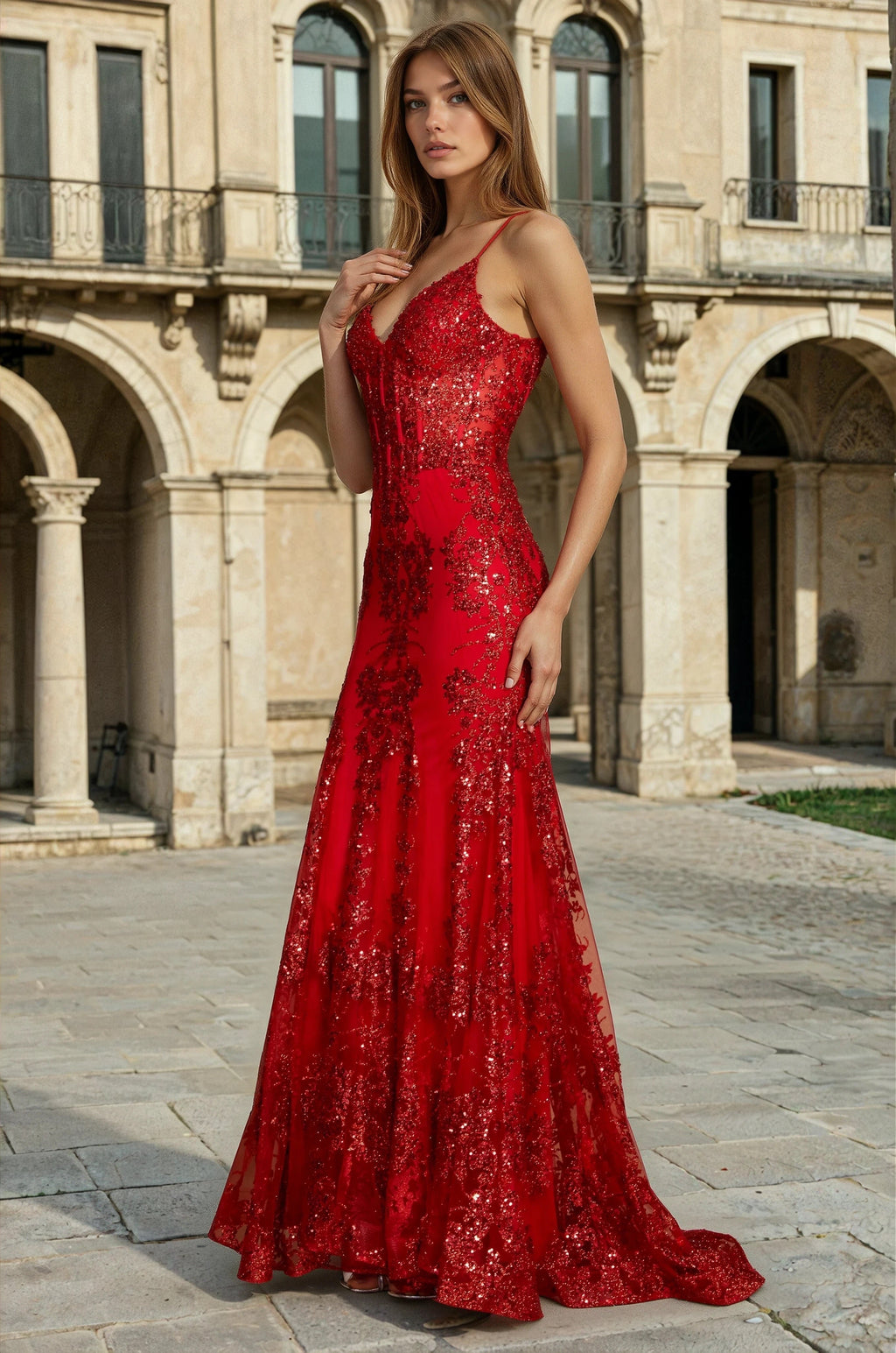 Kos Couture Vestido de Graduación Largo Formal con Corsé Ajustado