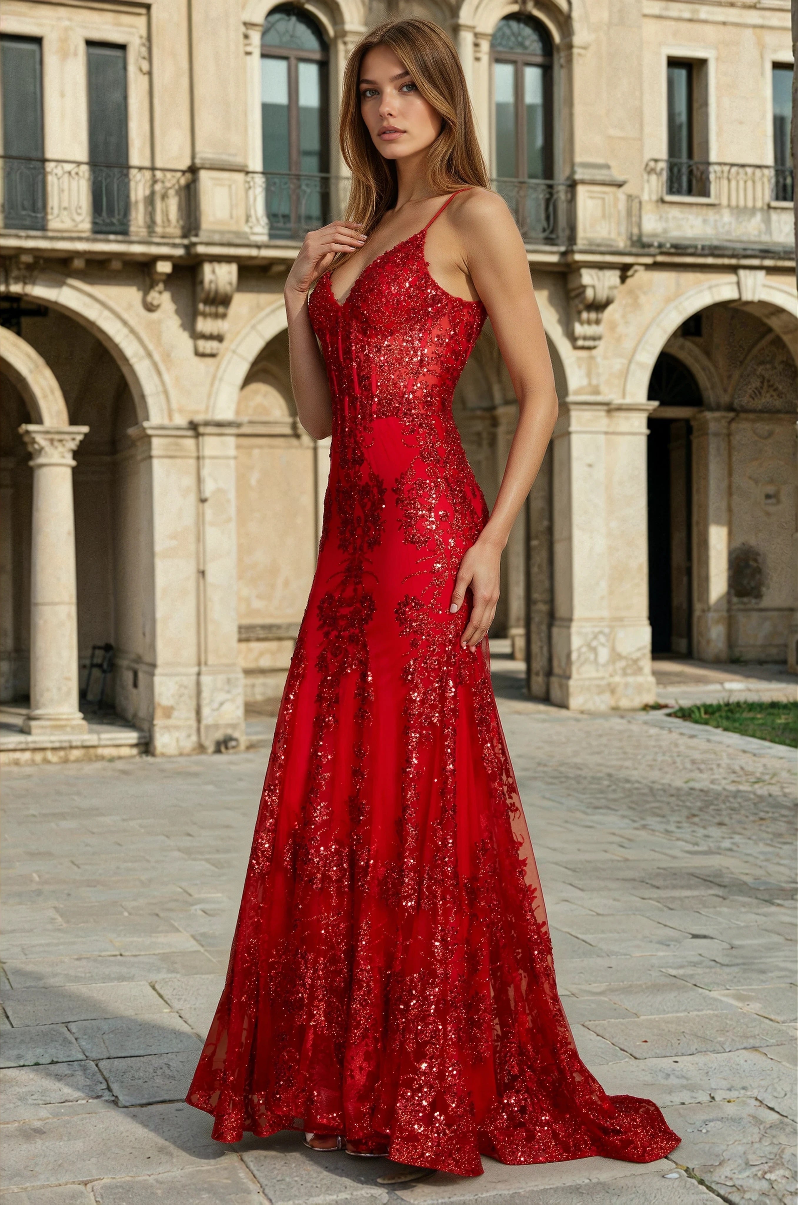 Kos Couture Vestido de Graduación Largo Formal con Corsé Ajustado