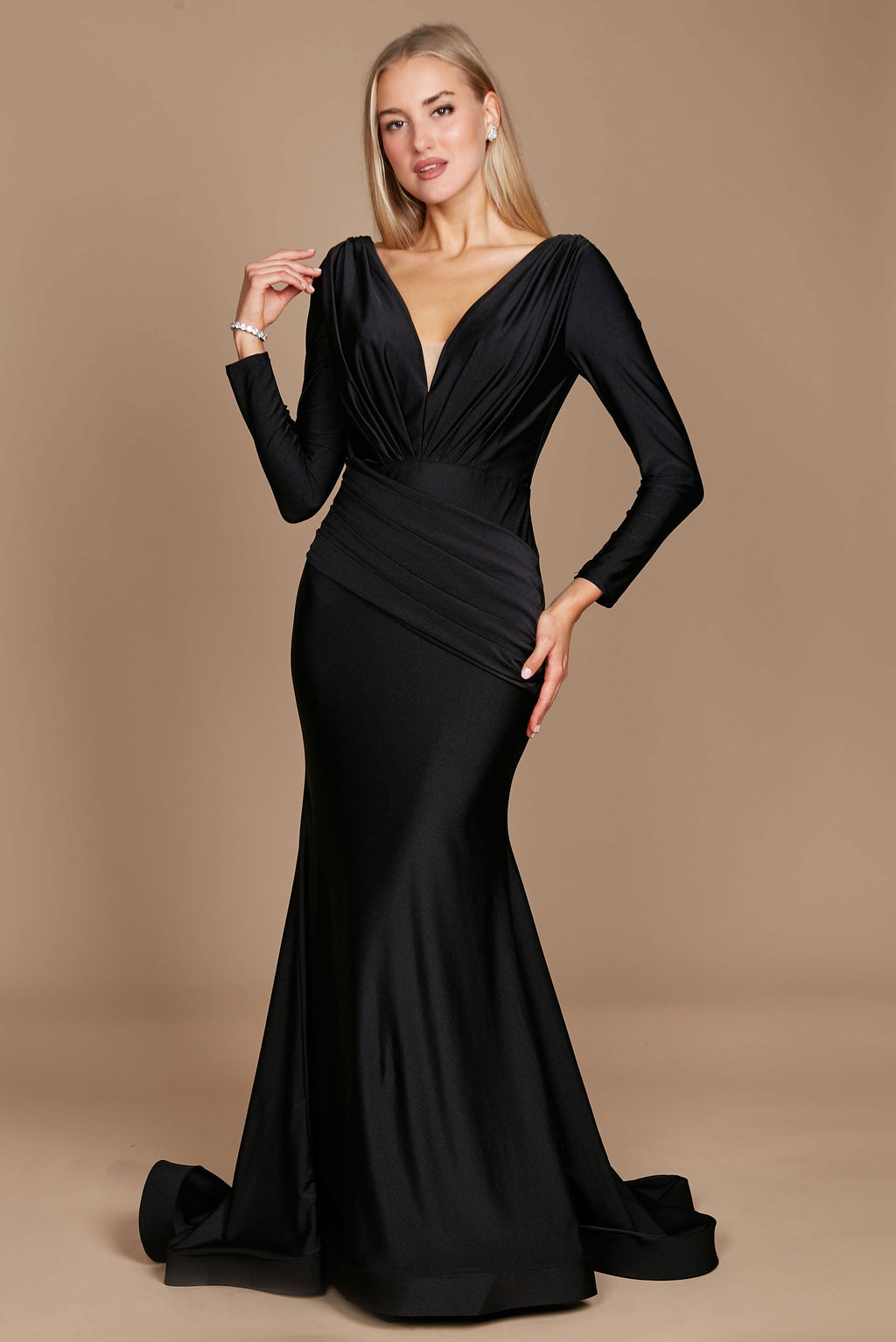 Kos Couture Vestido de Noche Ajustado Formal de Manga Larga