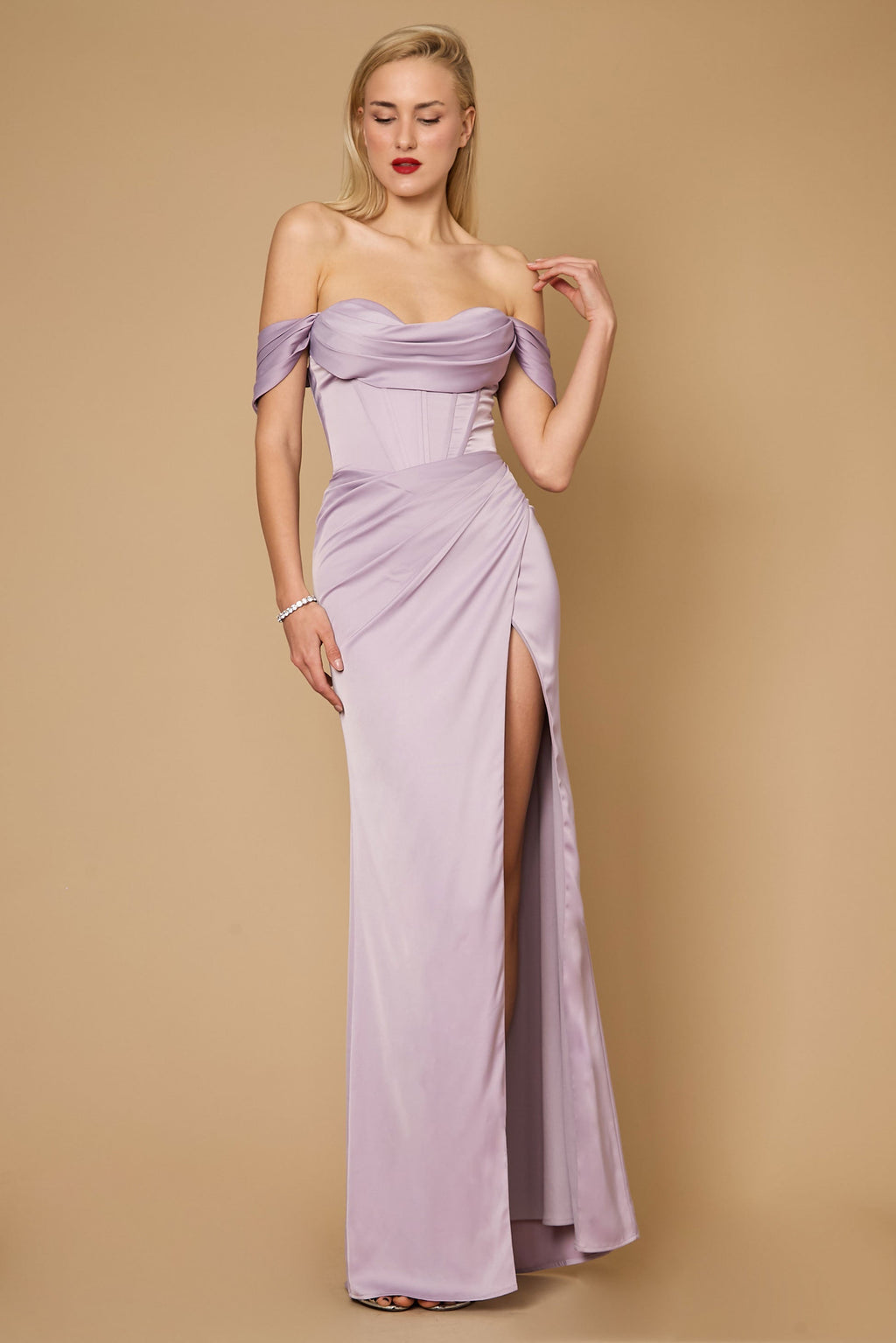 Kos Couture Vestido de Noche Formal de Satén con Corsé