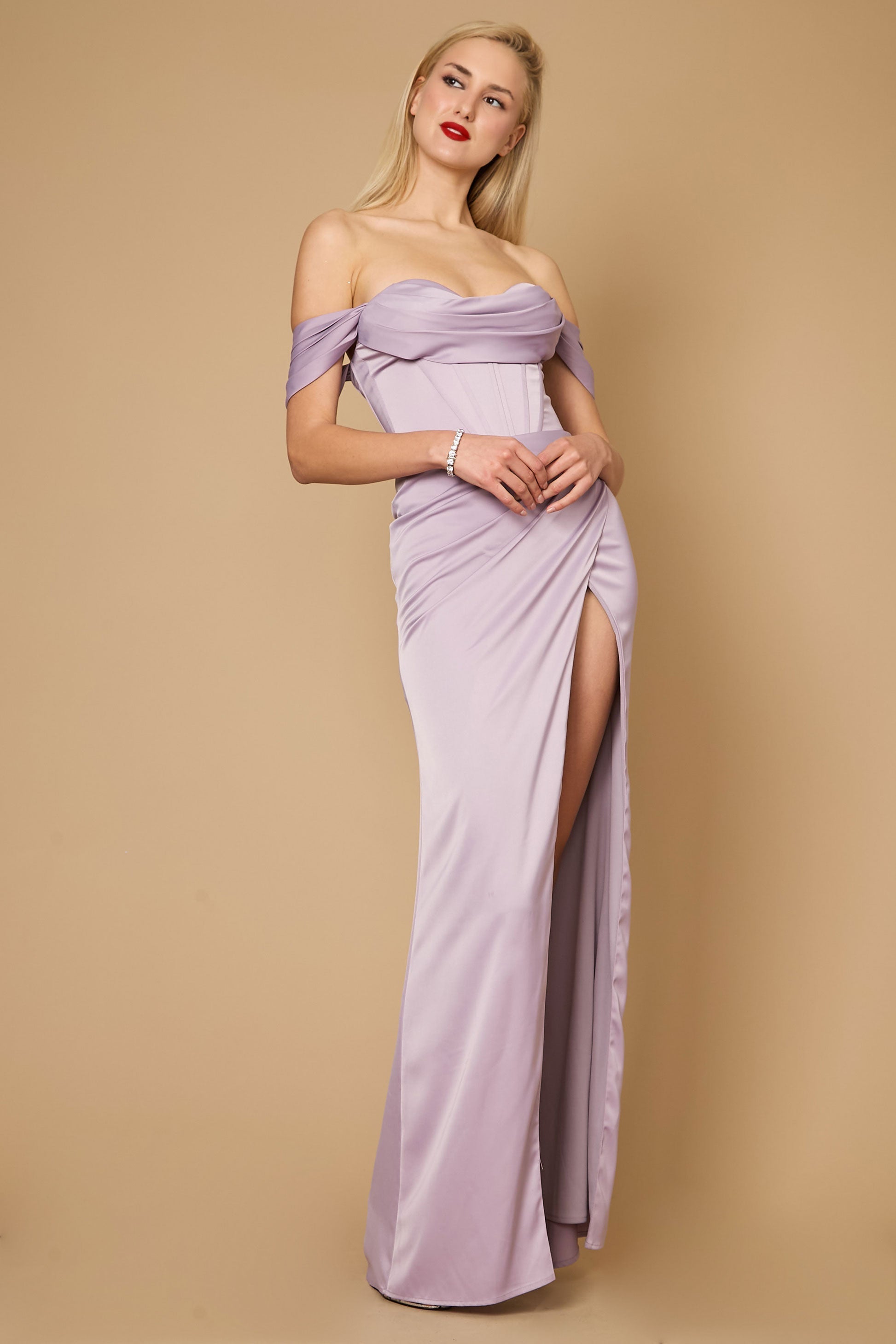 Kos Couture Vestido de Noche Formal de Satén con Corsé