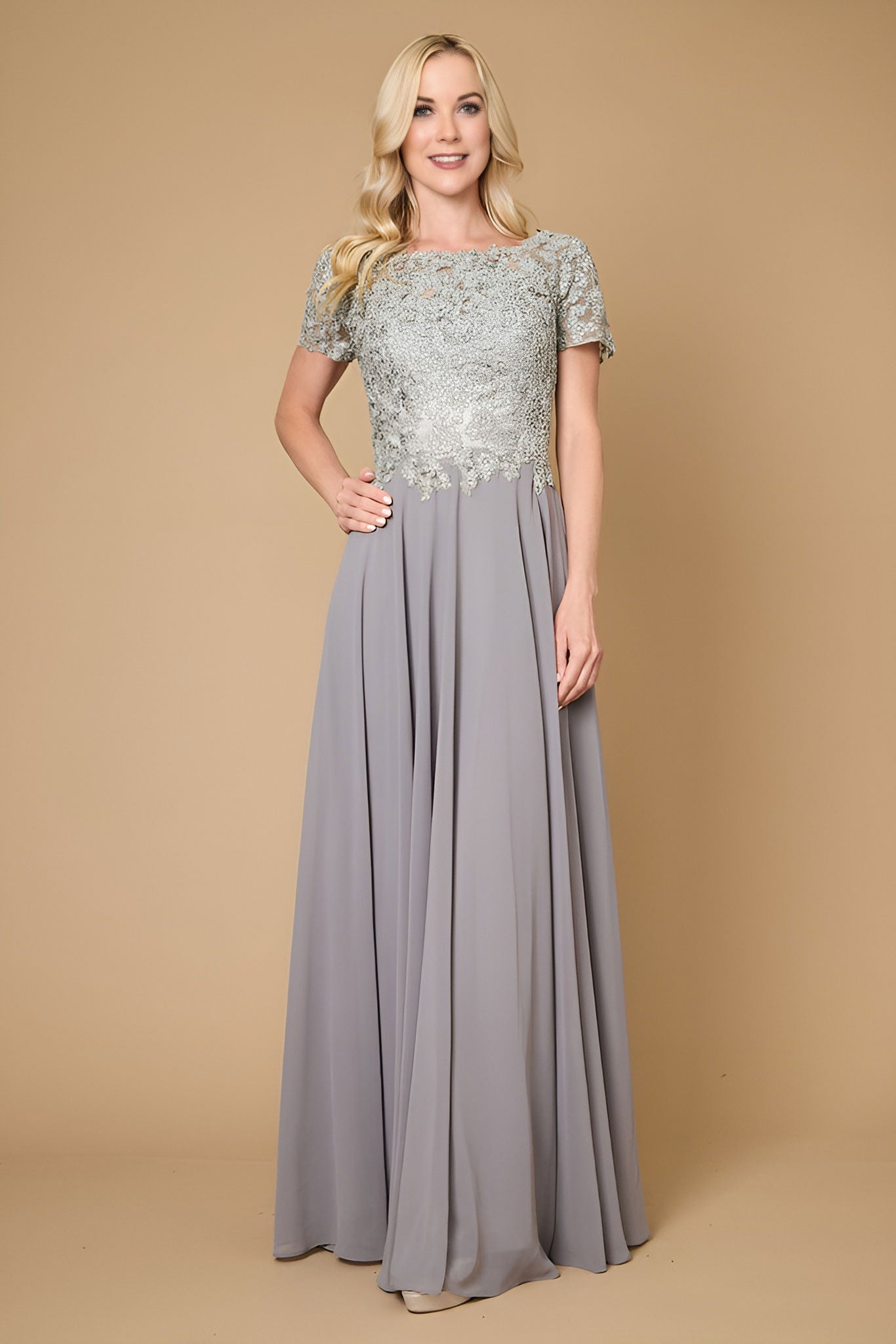 Kos Couture Vestido de Noche de Manga Corta para la Madre de la Novia