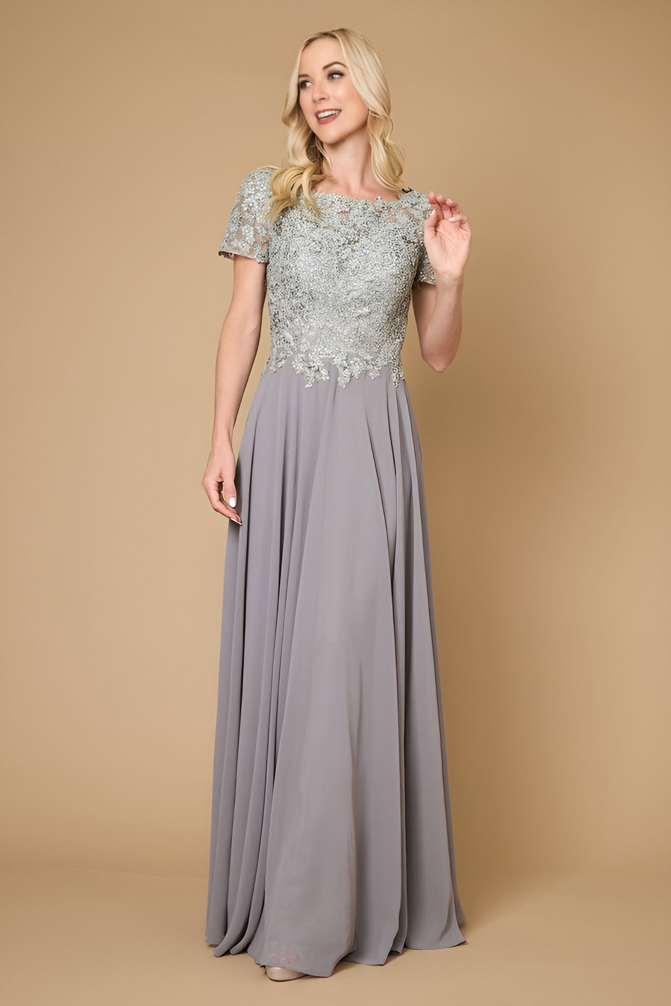Kos Couture Vestido de Noche de Manga Corta para la Madre de la Novia