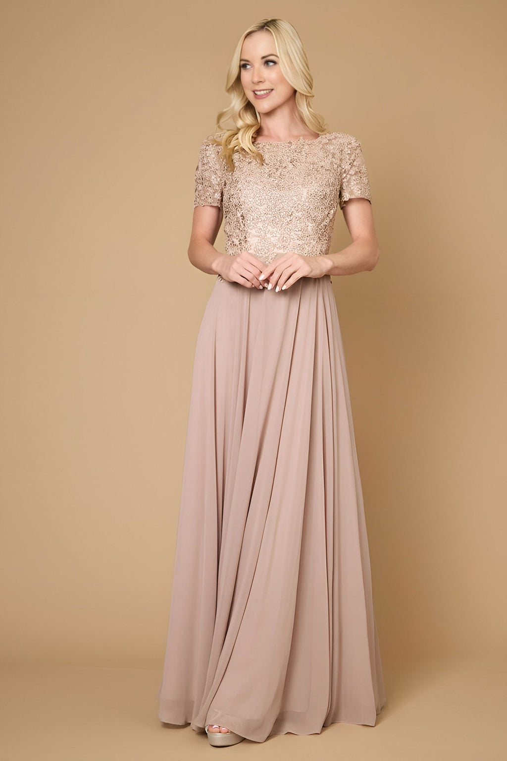 Kos Couture Vestido de Noche de Manga Corta para la Madre de la Novia