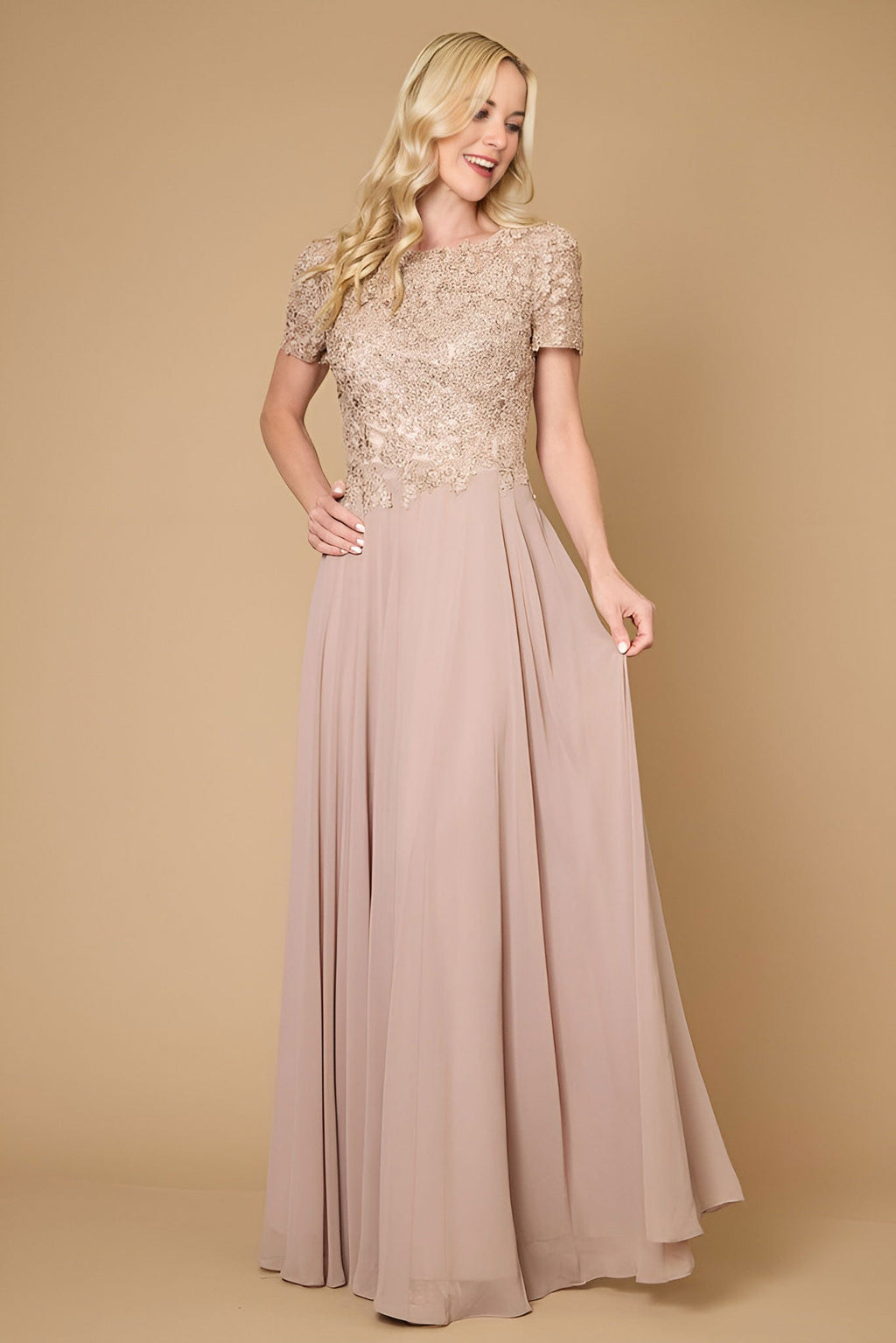 Kos Couture Vestido de Noche de Manga Corta para la Madre de la Novia