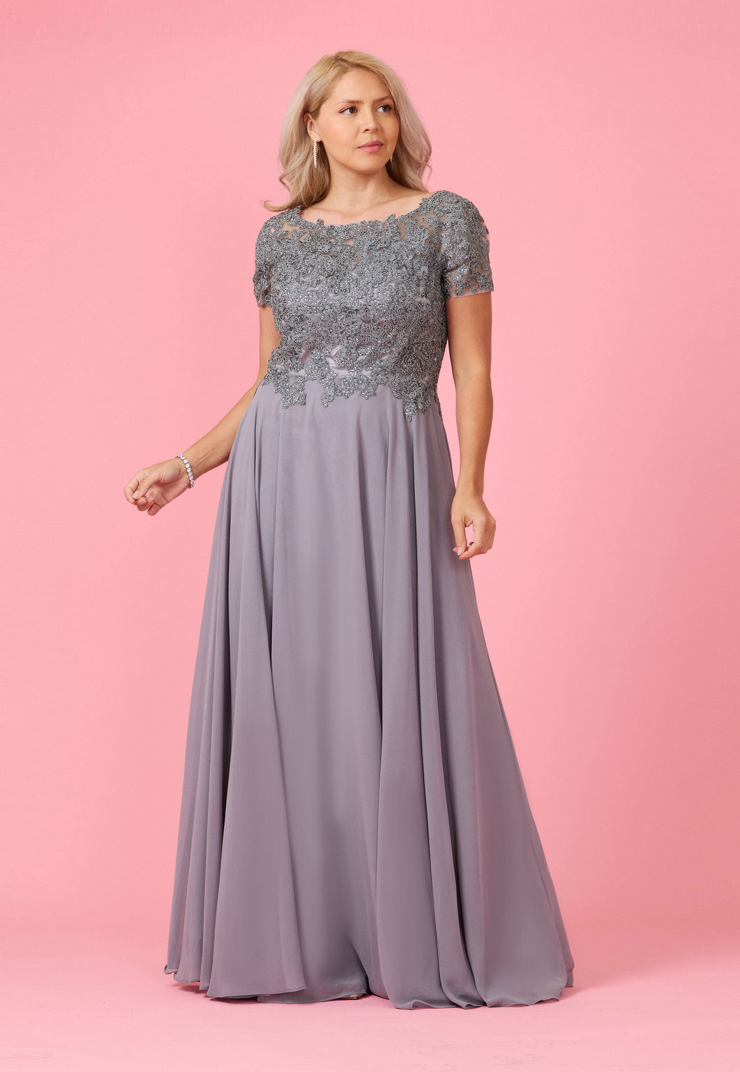 Kos Couture Vestido de Noche de Manga Corta para la Madre de la Novia