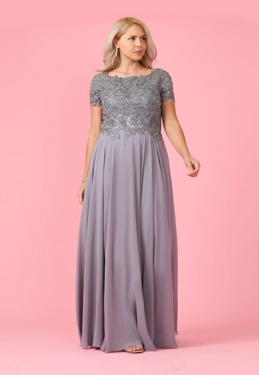 Kos Couture Vestido de Noche de Manga Corta para la Madre de la Novia