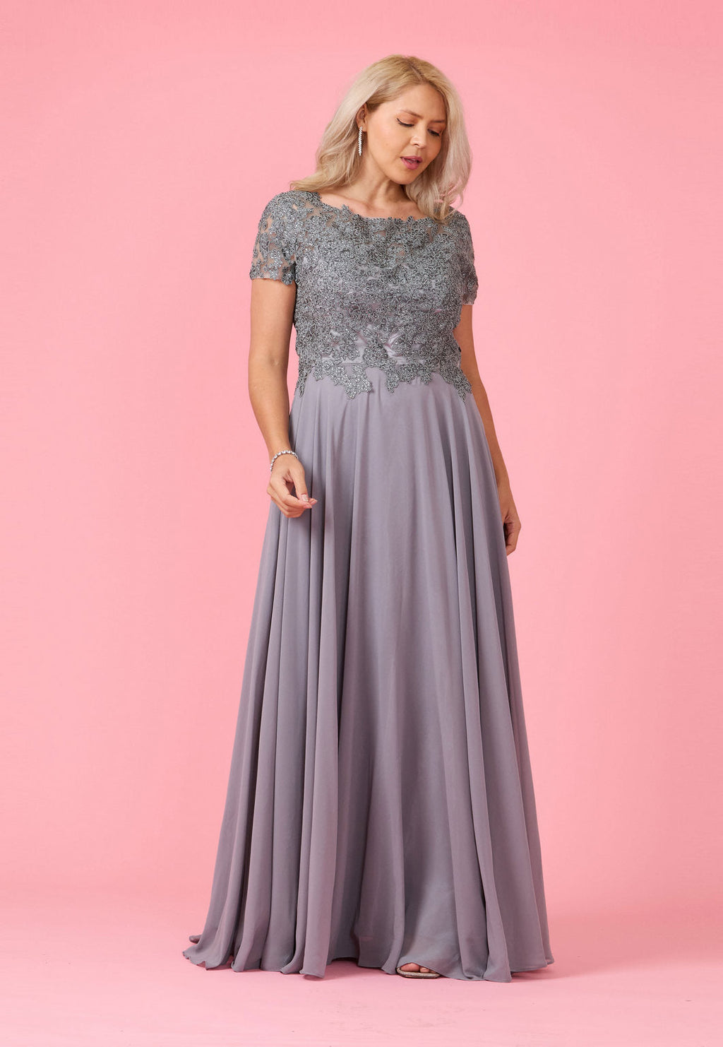 Kos Couture Vestido de Noche de Manga Corta para la Madre de la Novia