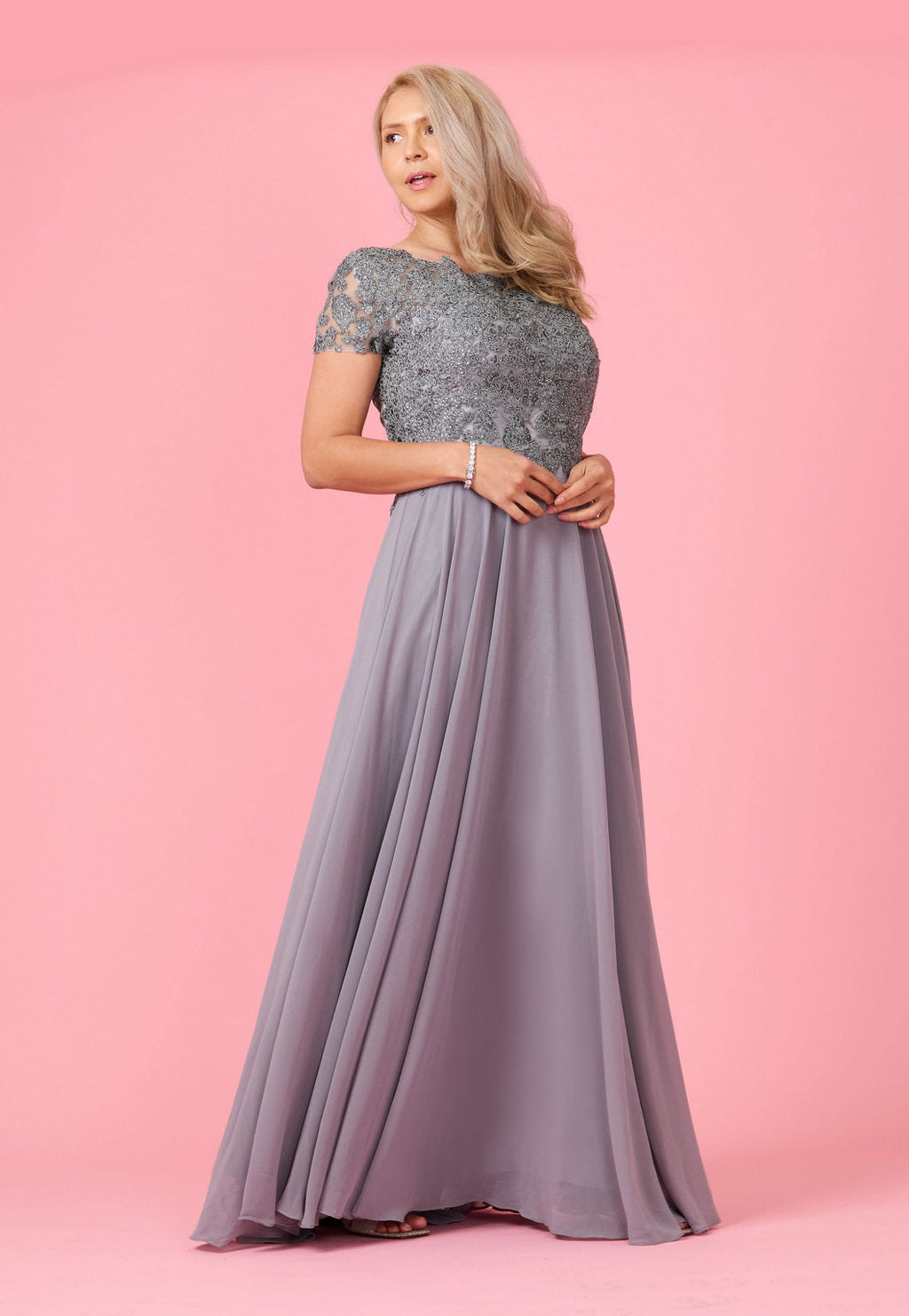Kos Couture Vestido de Noche de Manga Corta para la Madre de la Novia