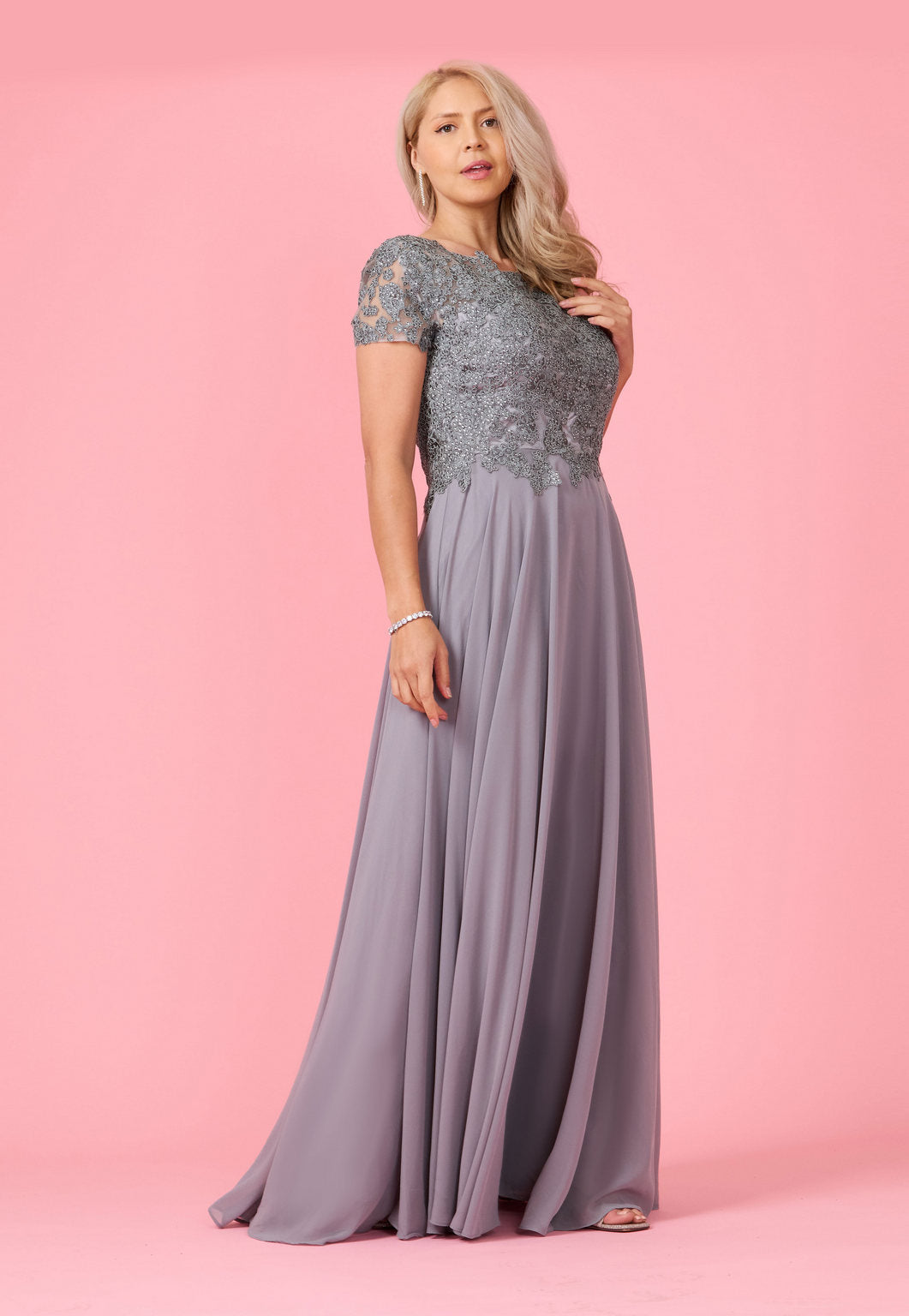 Kos Couture Vestido de Noche de Manga Corta para la Madre de la Novia
