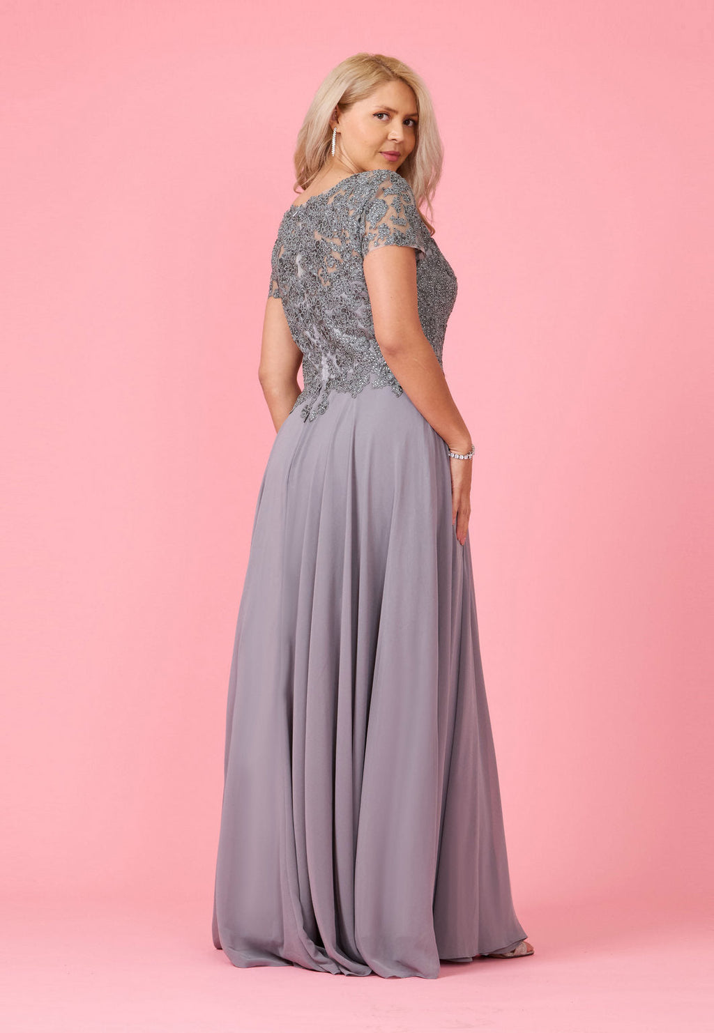Kos Couture Vestido de Noche de Manga Corta para la Madre de la Novia