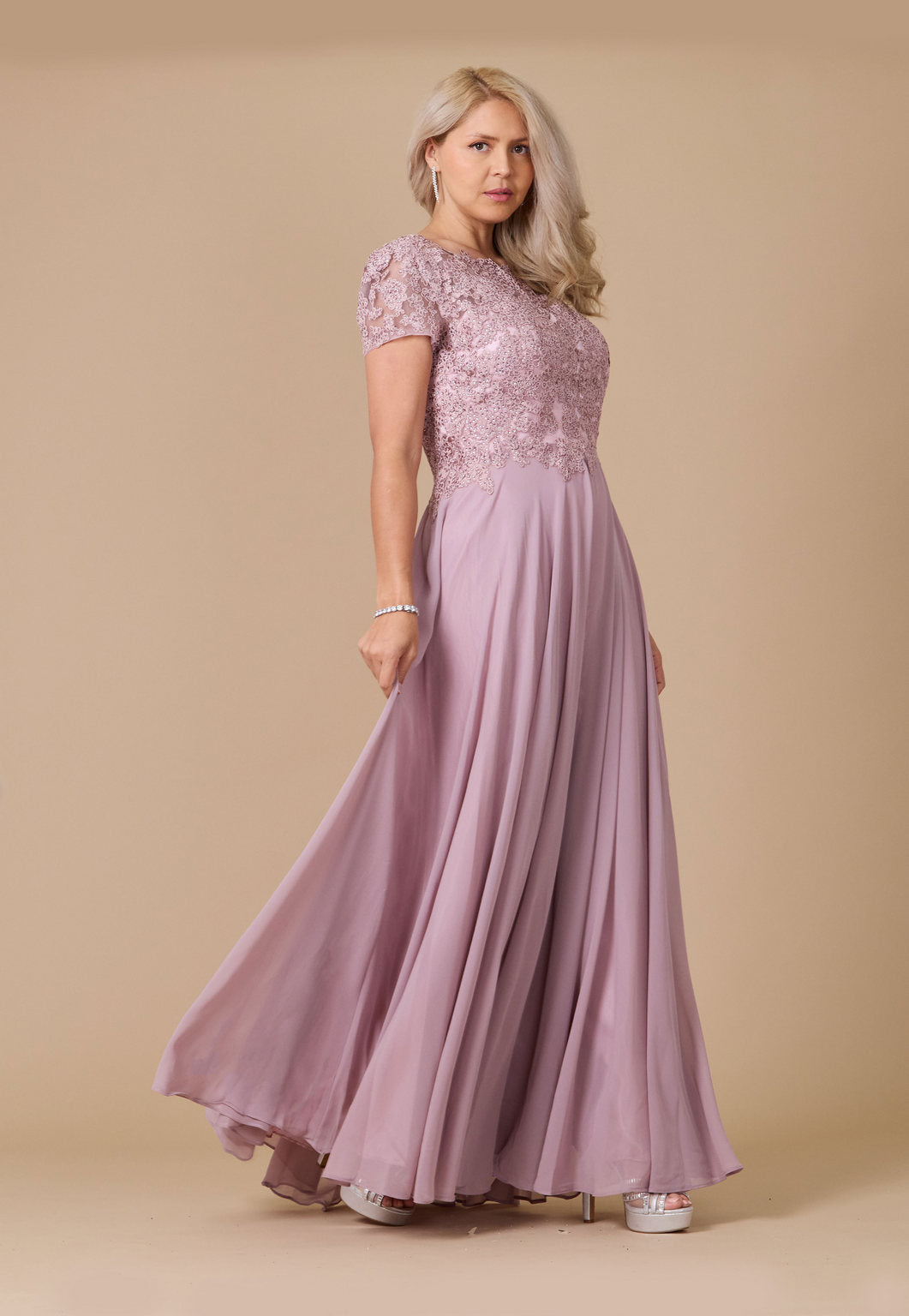 Kos Couture Vestido de Noche de Manga Corta para la Madre de la Novia