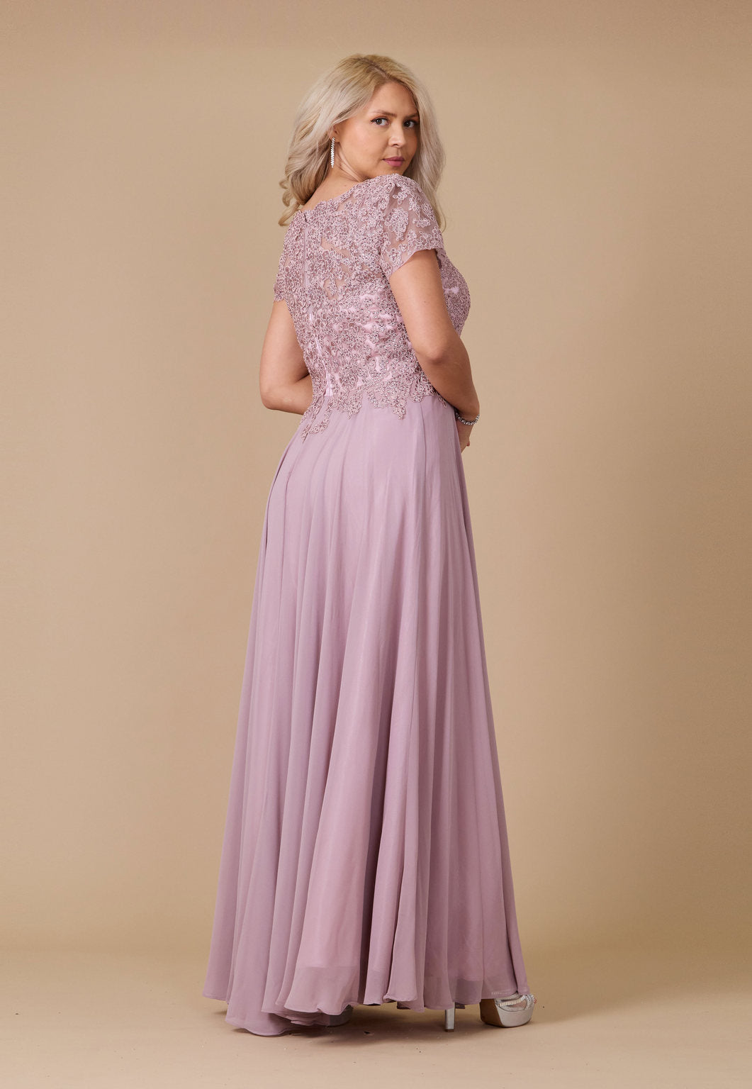 Kos Couture Vestido de Noche de Manga Corta para la Madre de la Novia