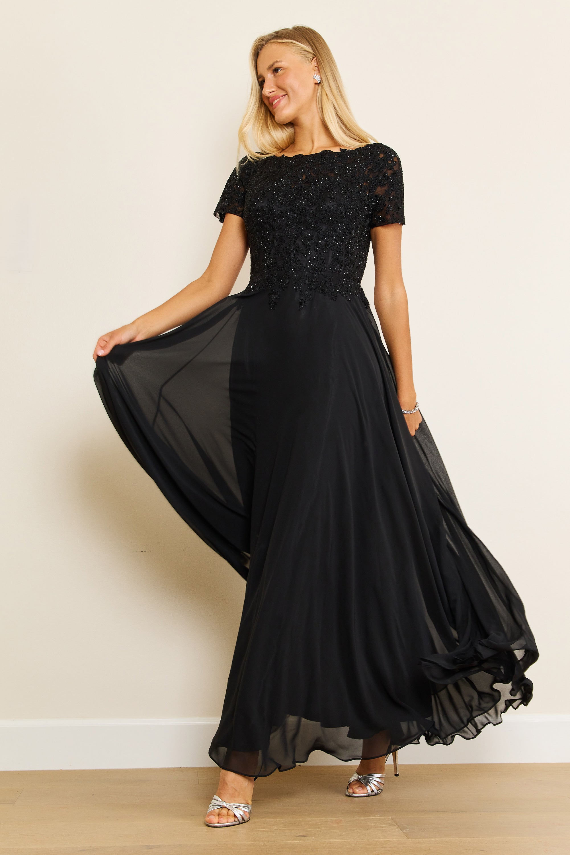 Kos Couture Vestido de Noche de Manga Corta para la Madre de la Novia