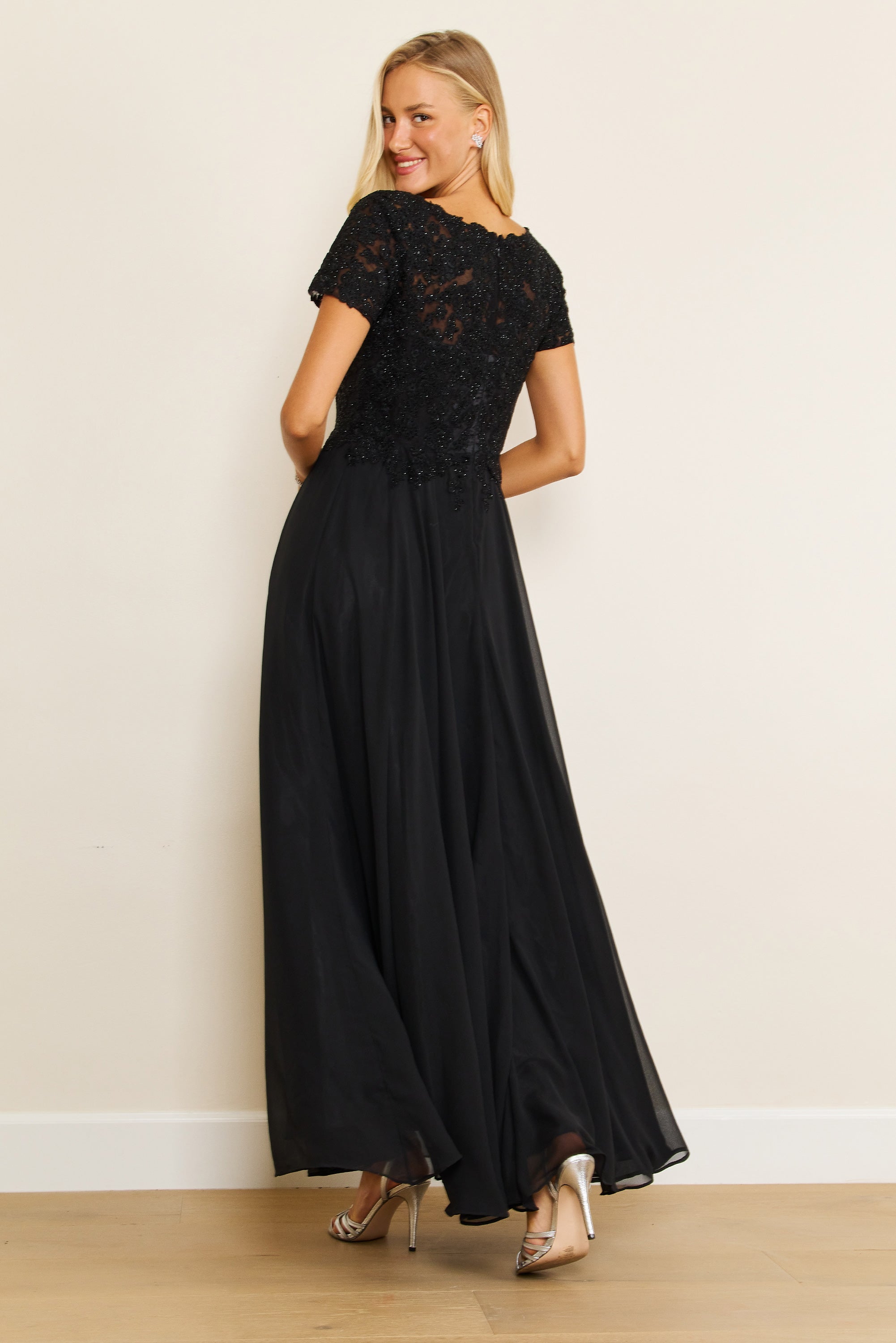 Kos Couture Vestido de Noche de Manga Corta para la Madre de la Novia