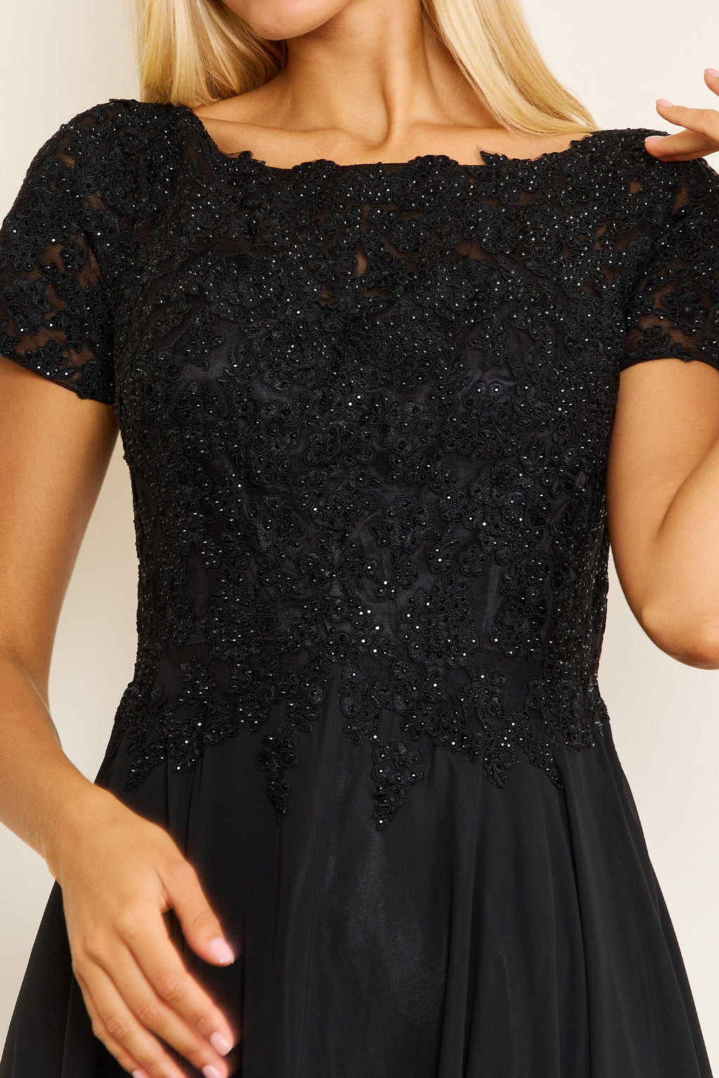 Kos Couture Vestido de Noche de Manga Corta para la Madre de la Novia