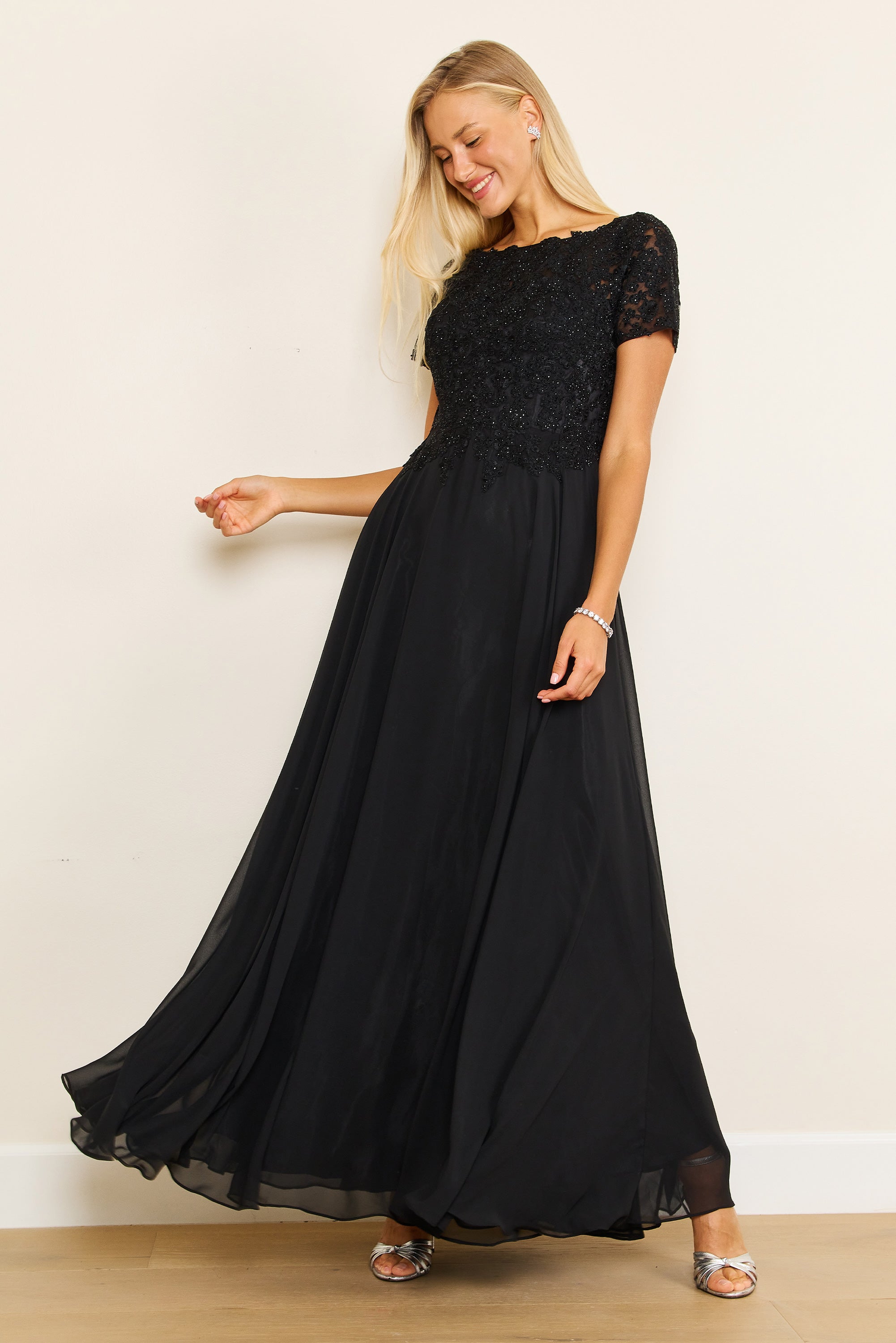 Kos Couture Vestido de Noche de Manga Corta para la Madre de la Novia