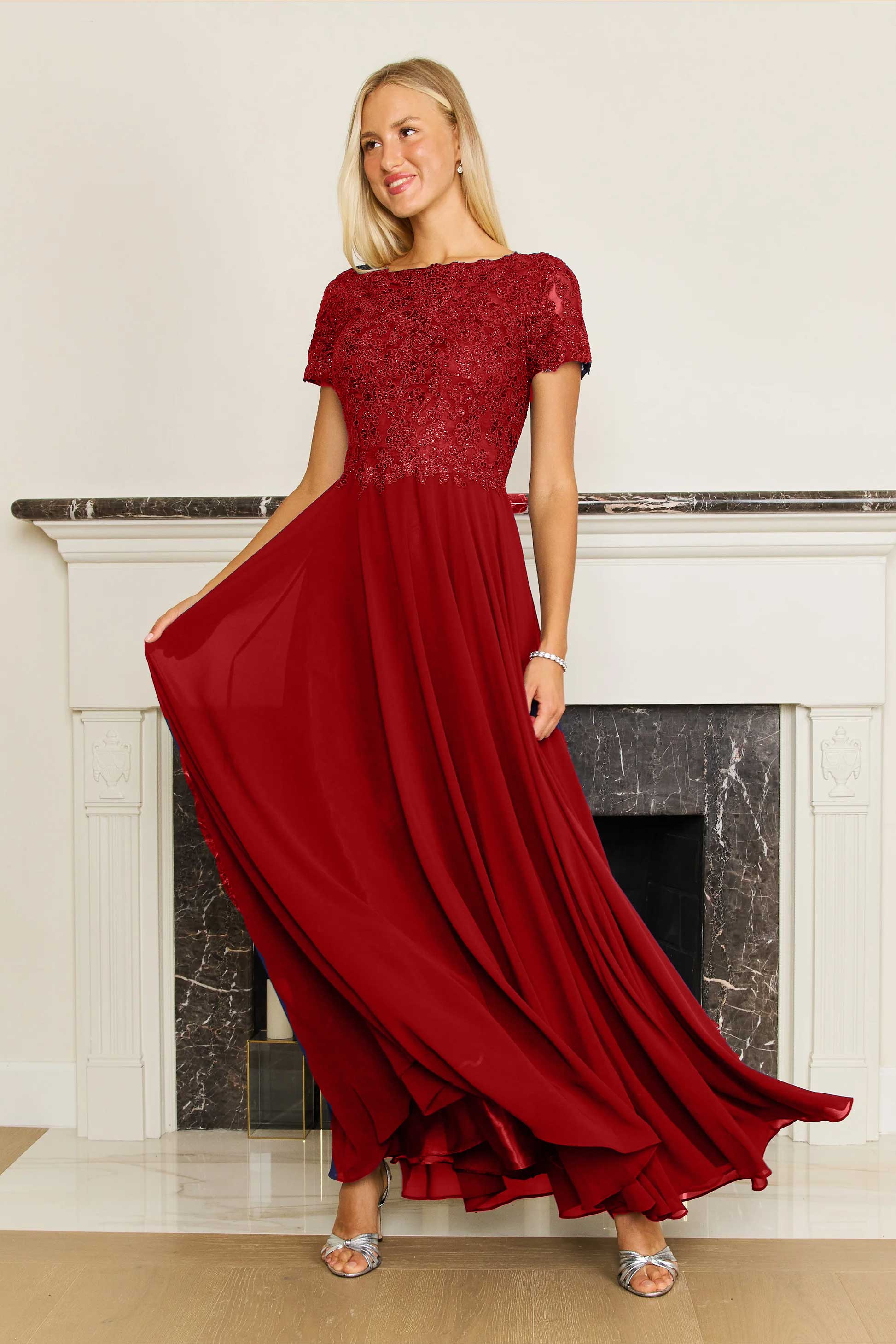 Kos Couture Vestido de Noche de Manga Corta para la Madre de la Novia