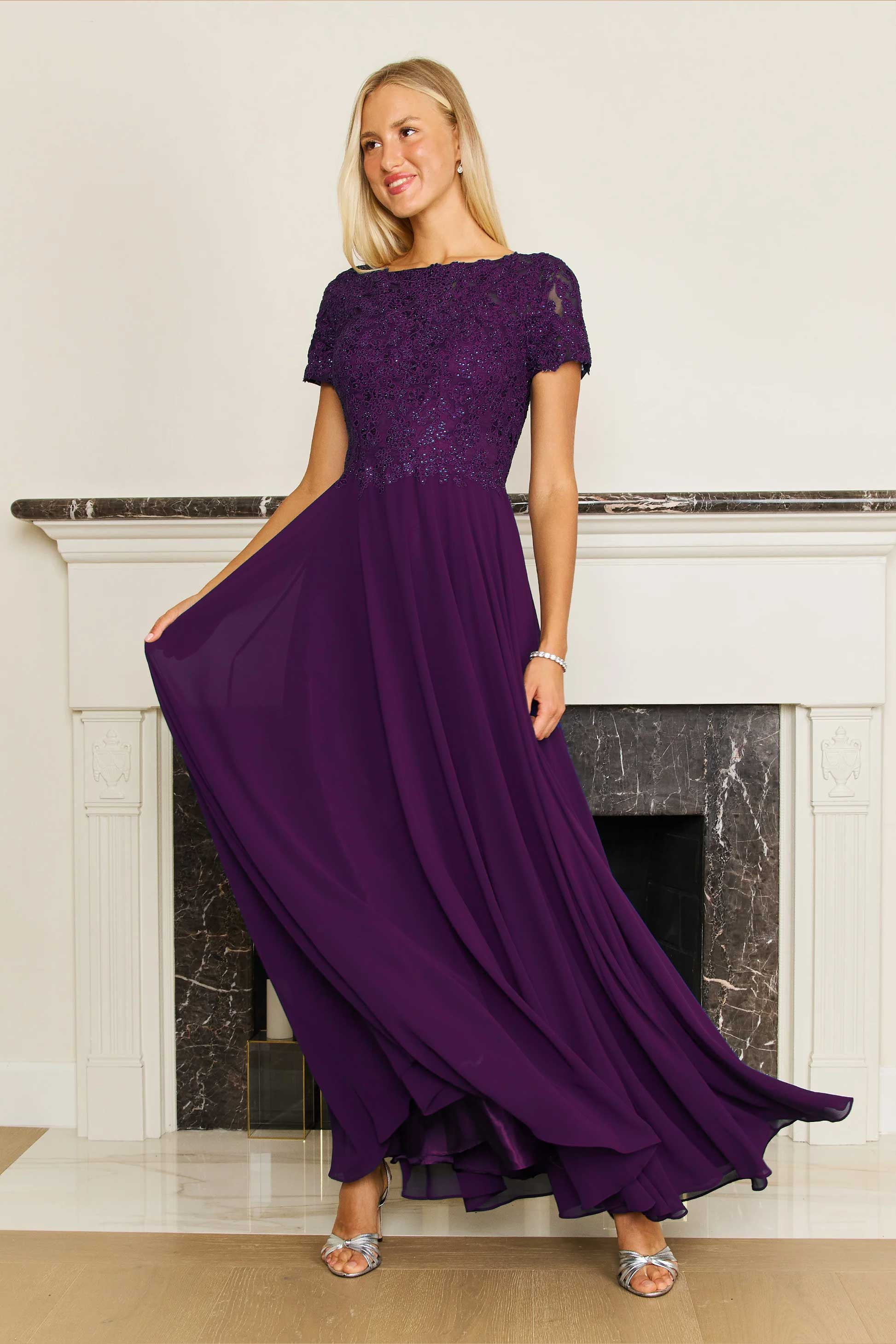 Kos Couture Vestido de Noche de Manga Corta para la Madre de la Novia
