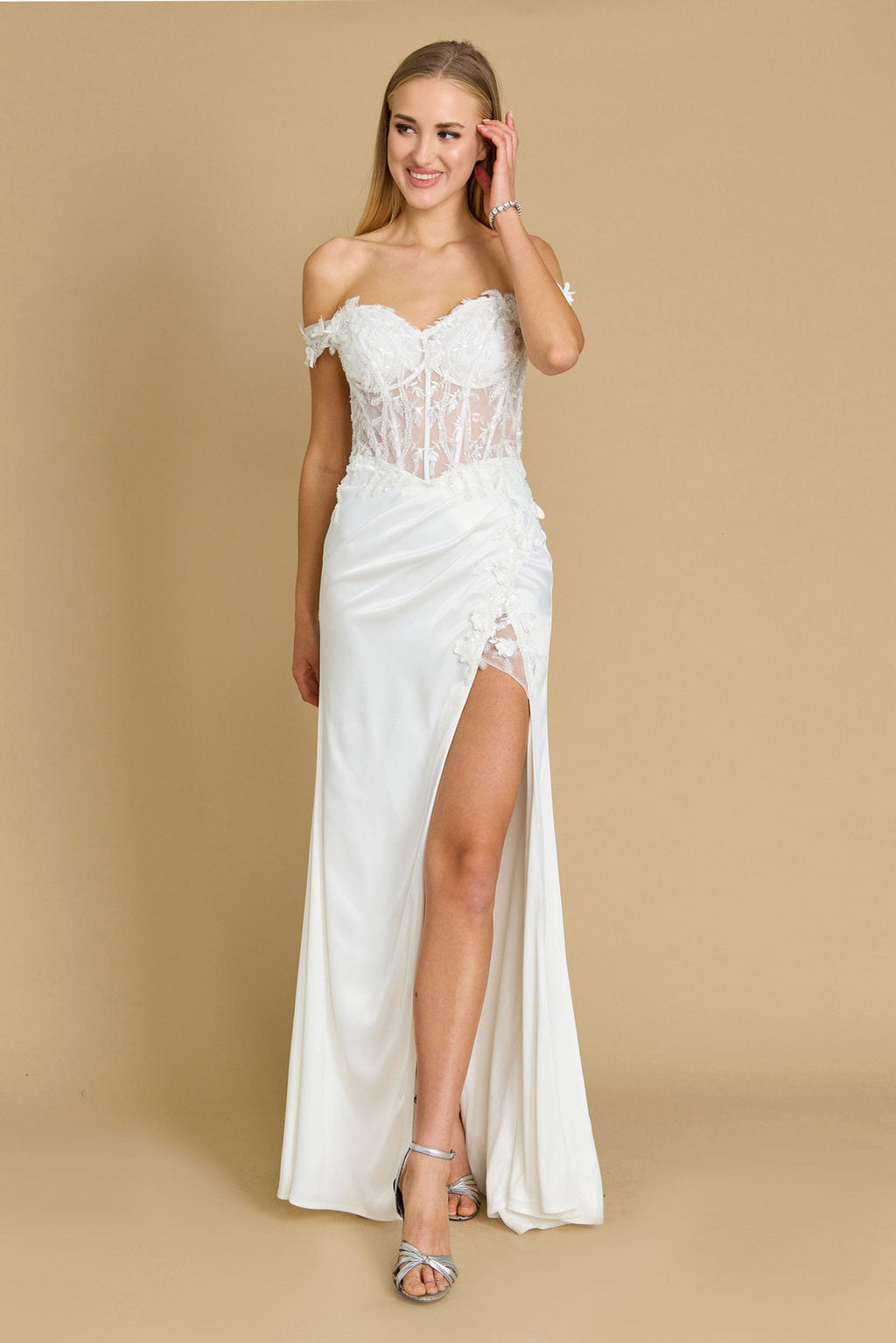 Kos Couture Vestido de Graduación Formal Ajustado con Corsé y Hombros Descubiertos