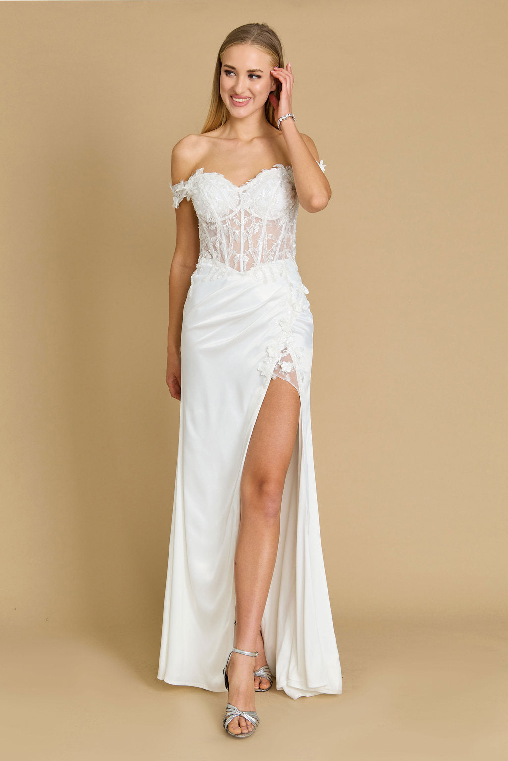 Kos Couture Vestido de Graduación Formal Ajustado con Corsé y Hombros Descubiertos