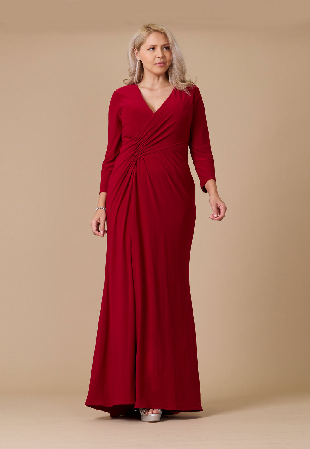 Kos Couture Vestido Largo Formal Elástico de Noche con Manga Larga