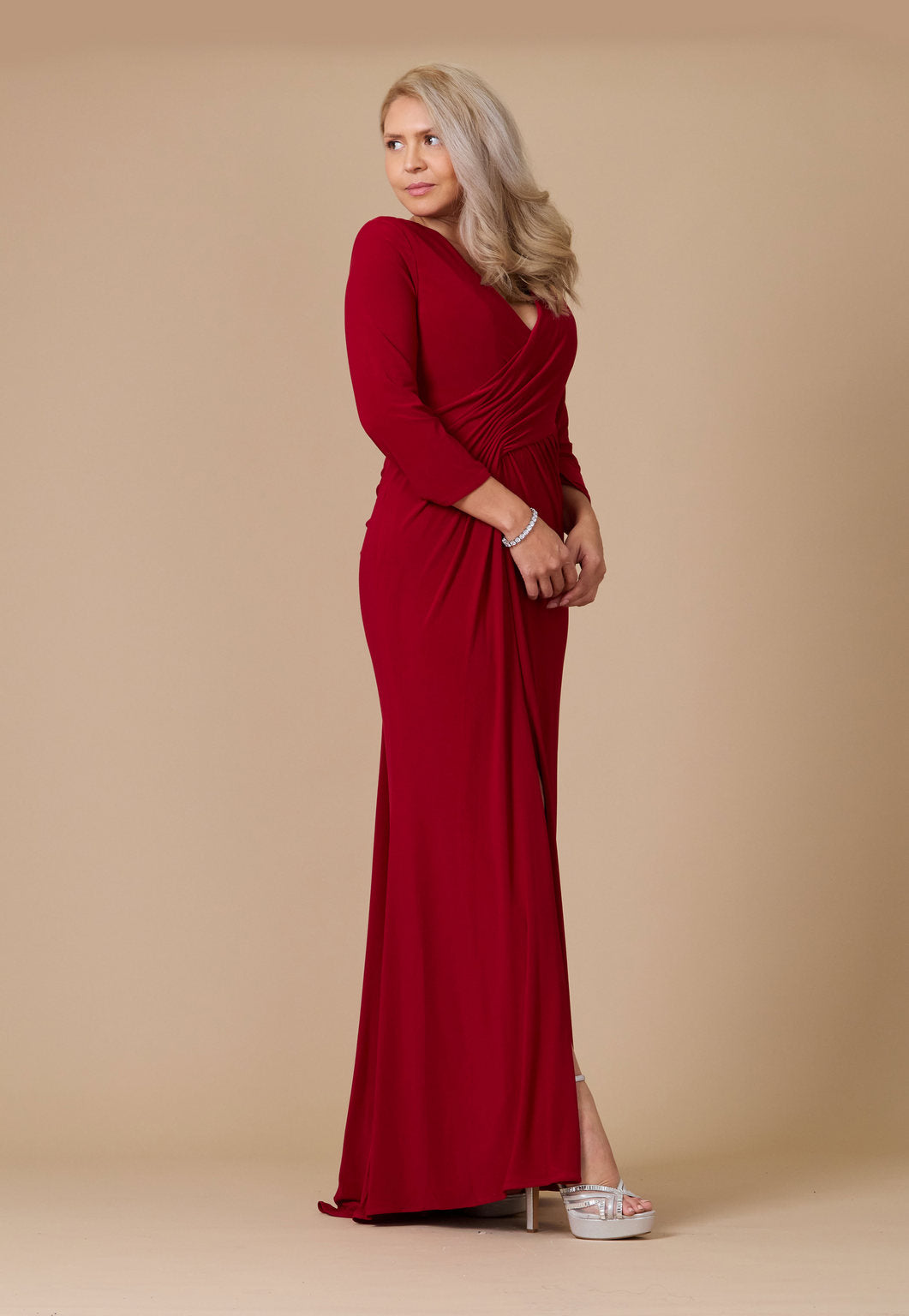 Kos Couture Vestido Largo Formal Elástico de Noche con Manga Larga