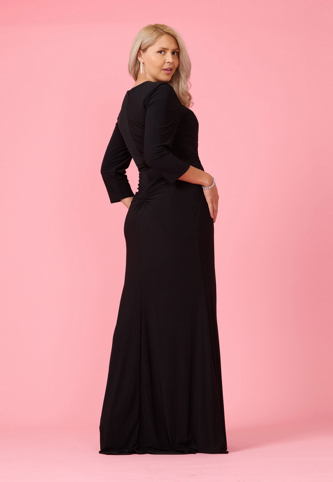 Kos Couture Vestido Largo Formal Elástico de Noche con Manga Larga