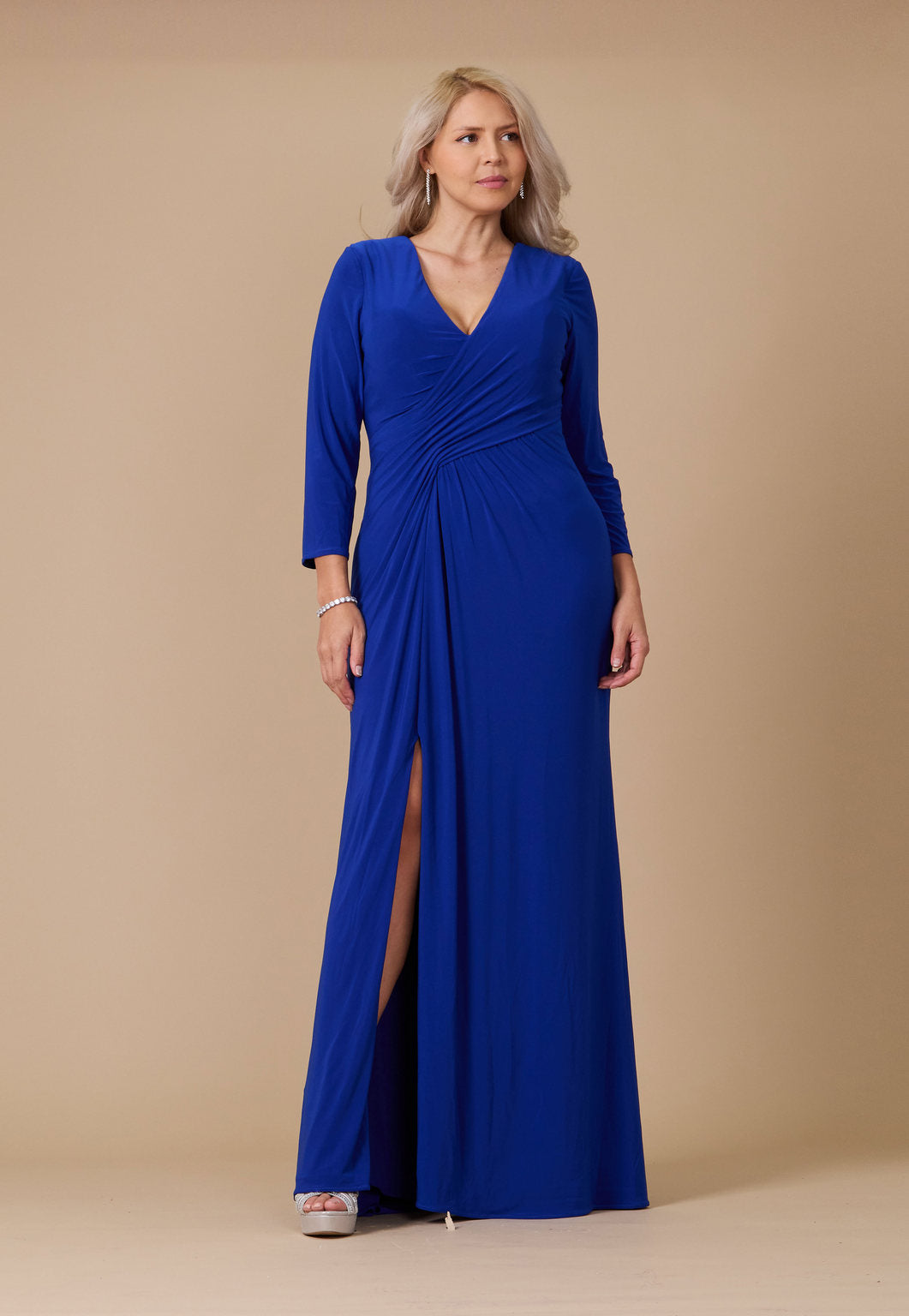 Kos Couture Vestido Largo Formal Elástico de Noche con Manga Larga