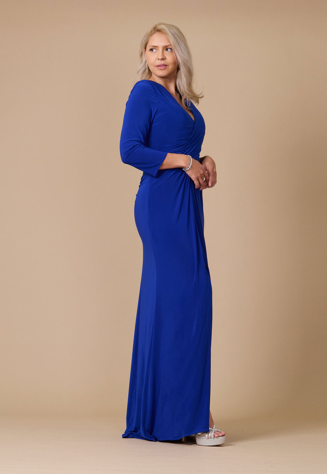 Kos Couture Vestido Largo Formal Elástico de Noche con Manga Larga