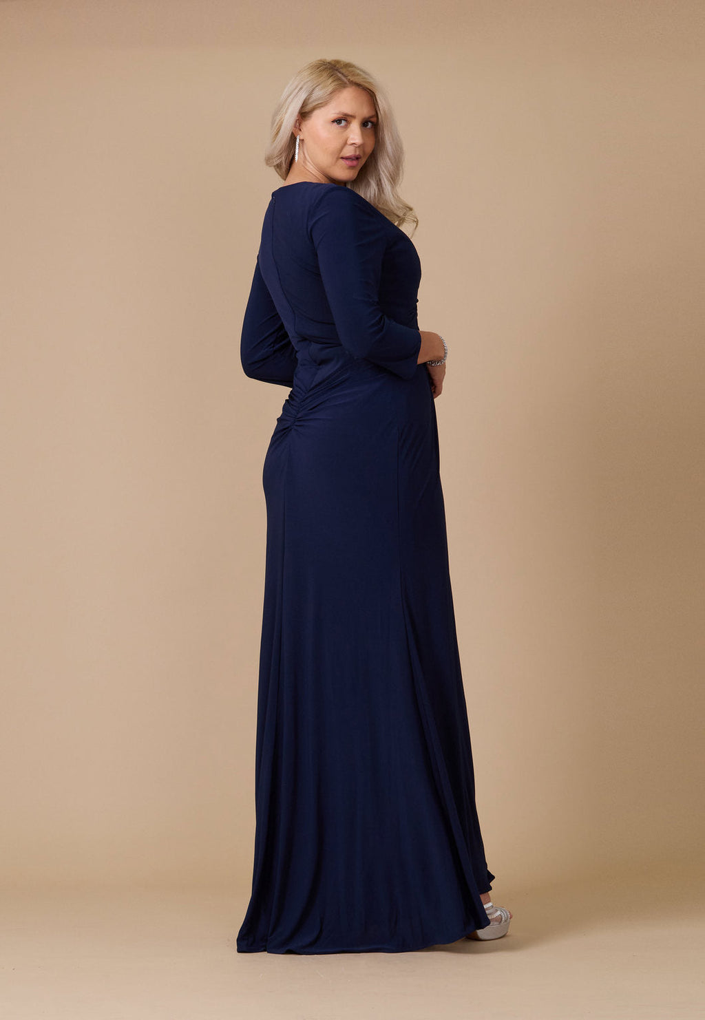 Kos Couture Vestido Largo Formal Elástico de Noche con Manga Larga