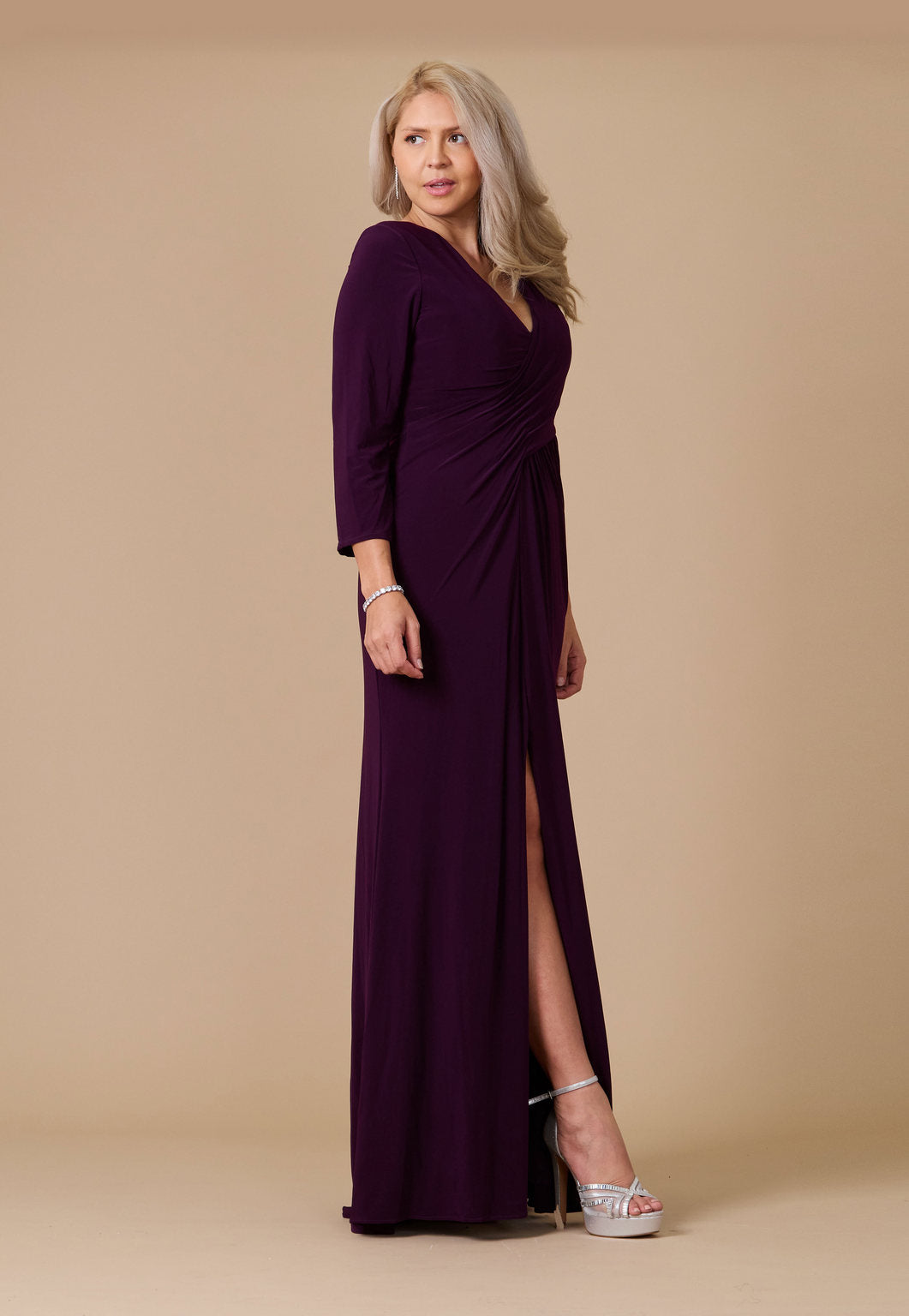 Kos Couture Vestido Largo Formal Elástico de Noche con Manga Larga