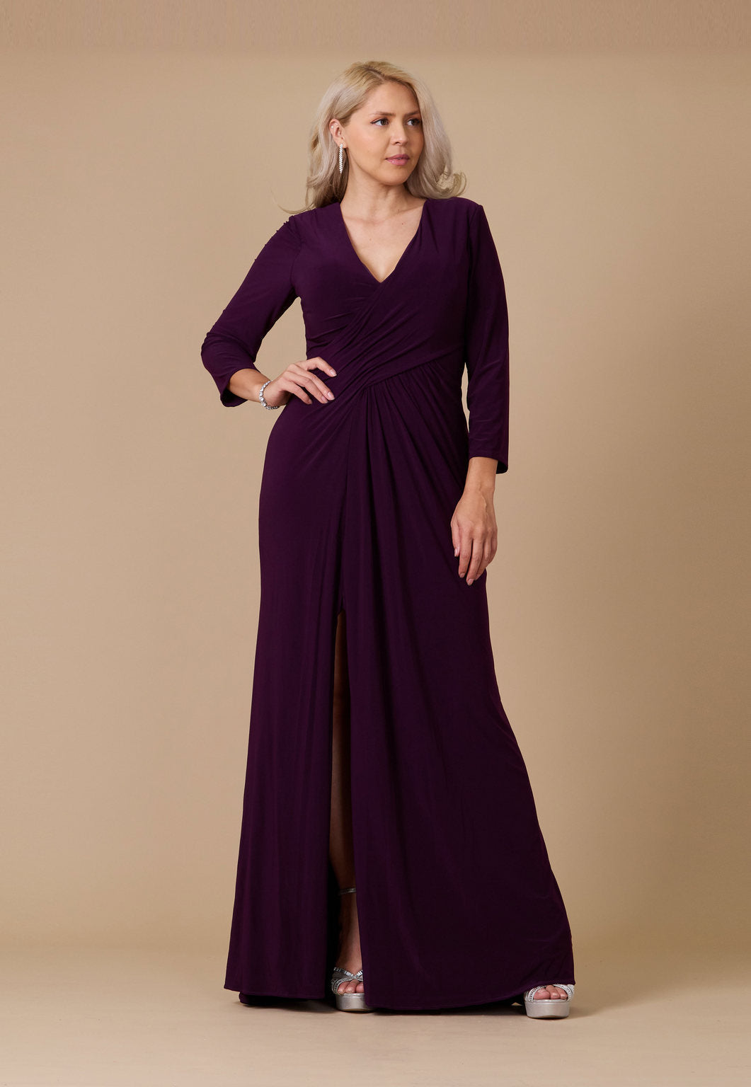 Kos Couture Vestido Largo Formal Elástico de Noche con Manga Larga